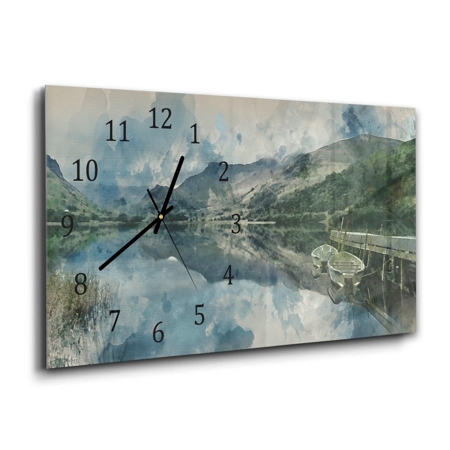 Wanduhr 60x30 - Aquarell-Bergseegemälde