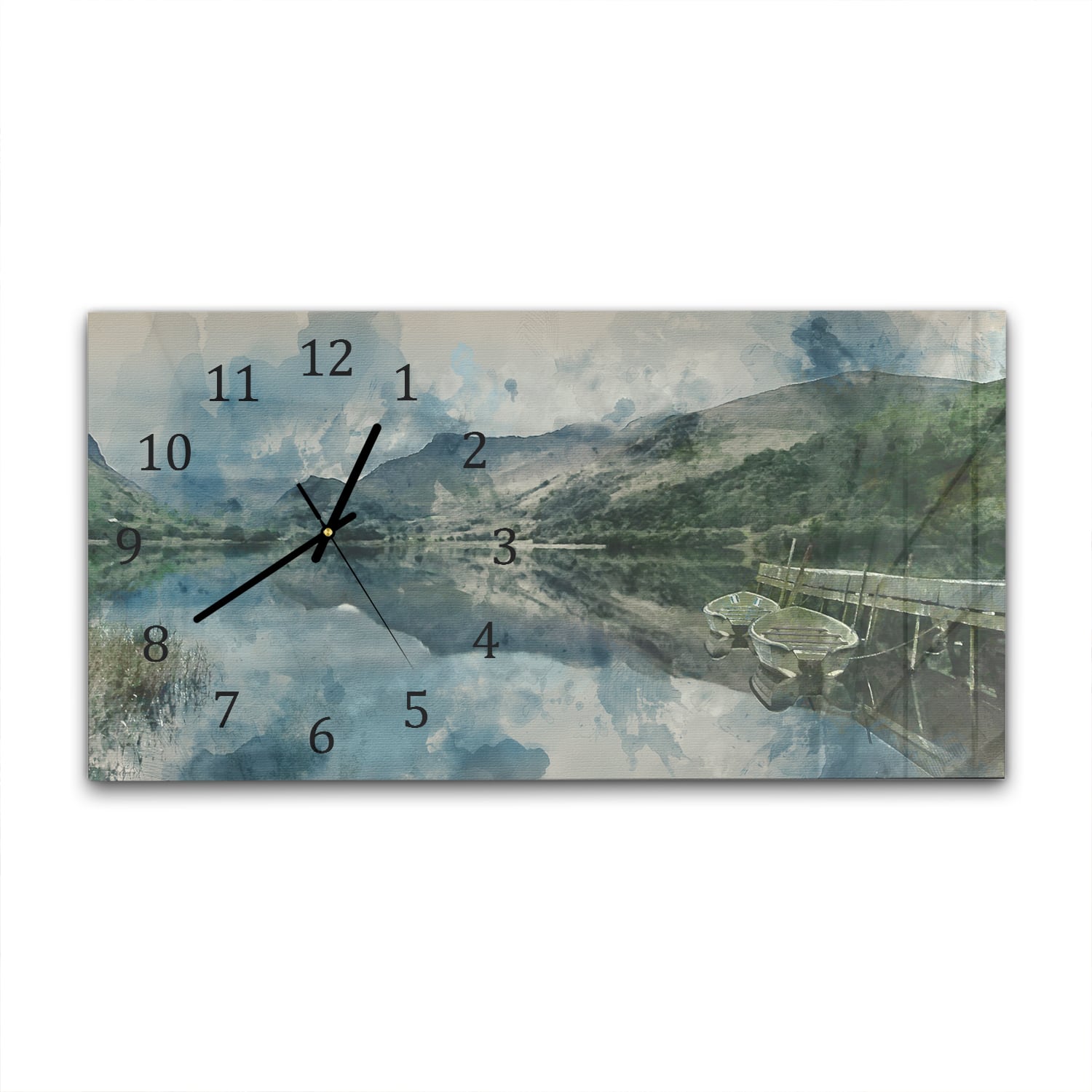 Wanduhr 60x30 - Aquarell-Bergseegemälde