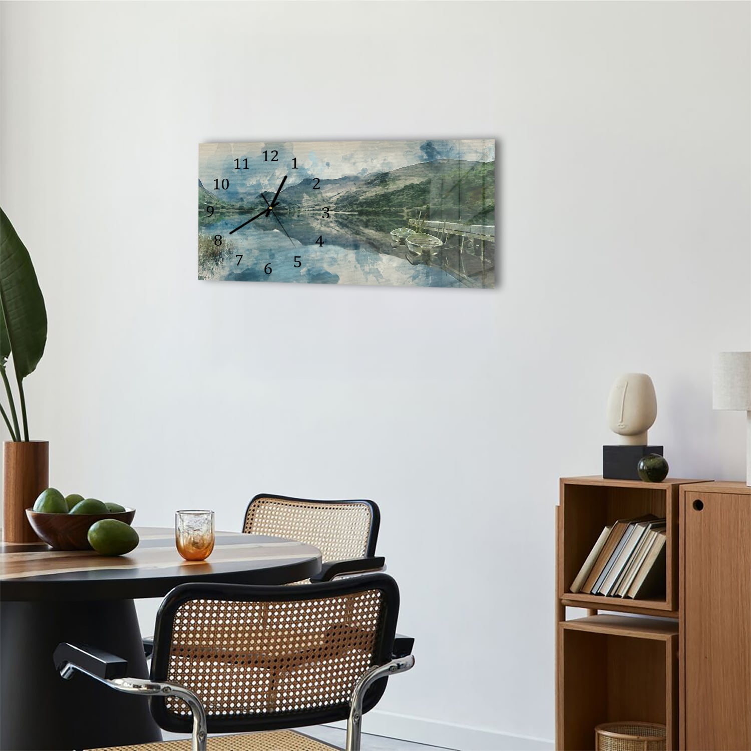 Wanduhr 60x30 - Aquarell-Bergseegemälde