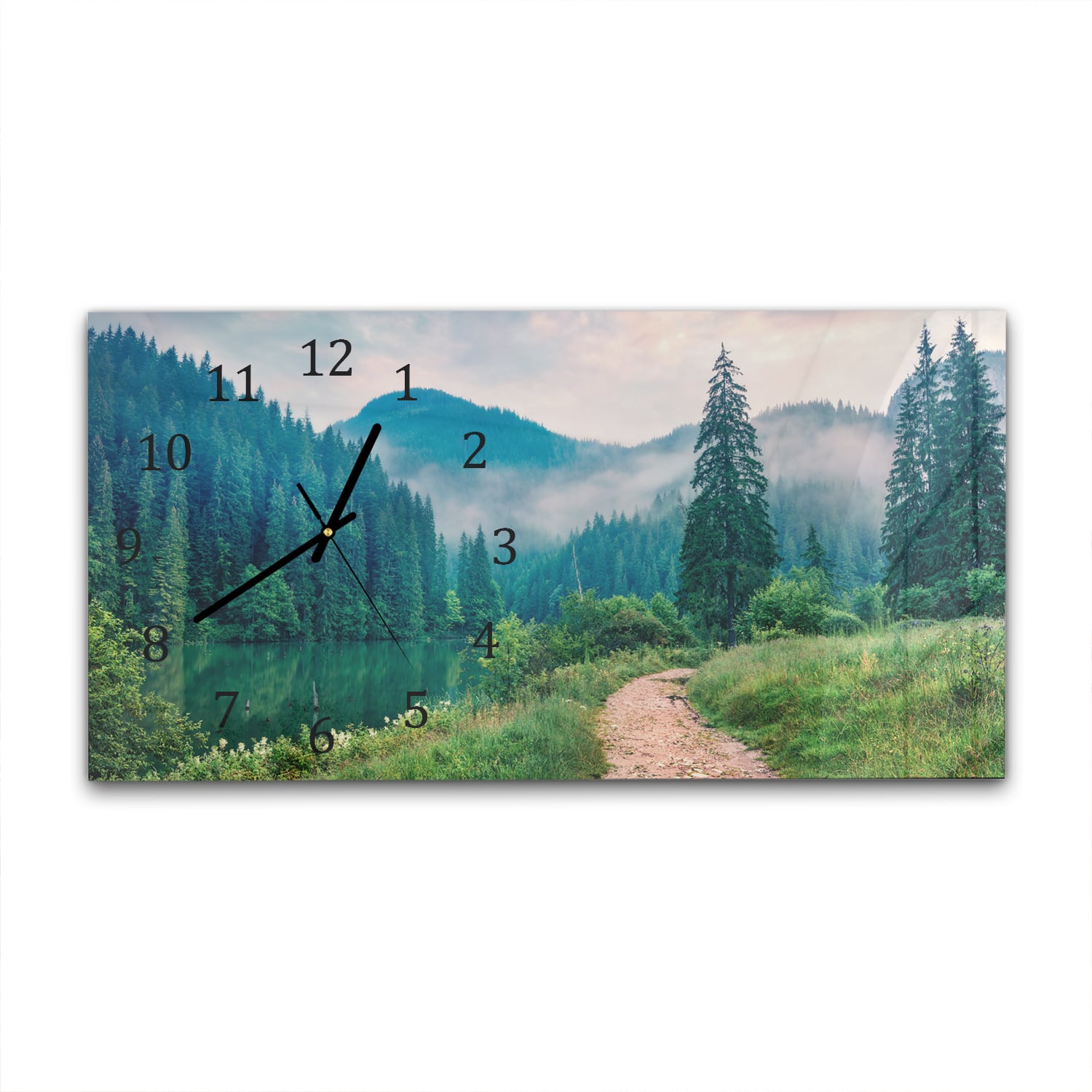 Wanduhr 60x30 - Nebeliges Lacu Rosu-See