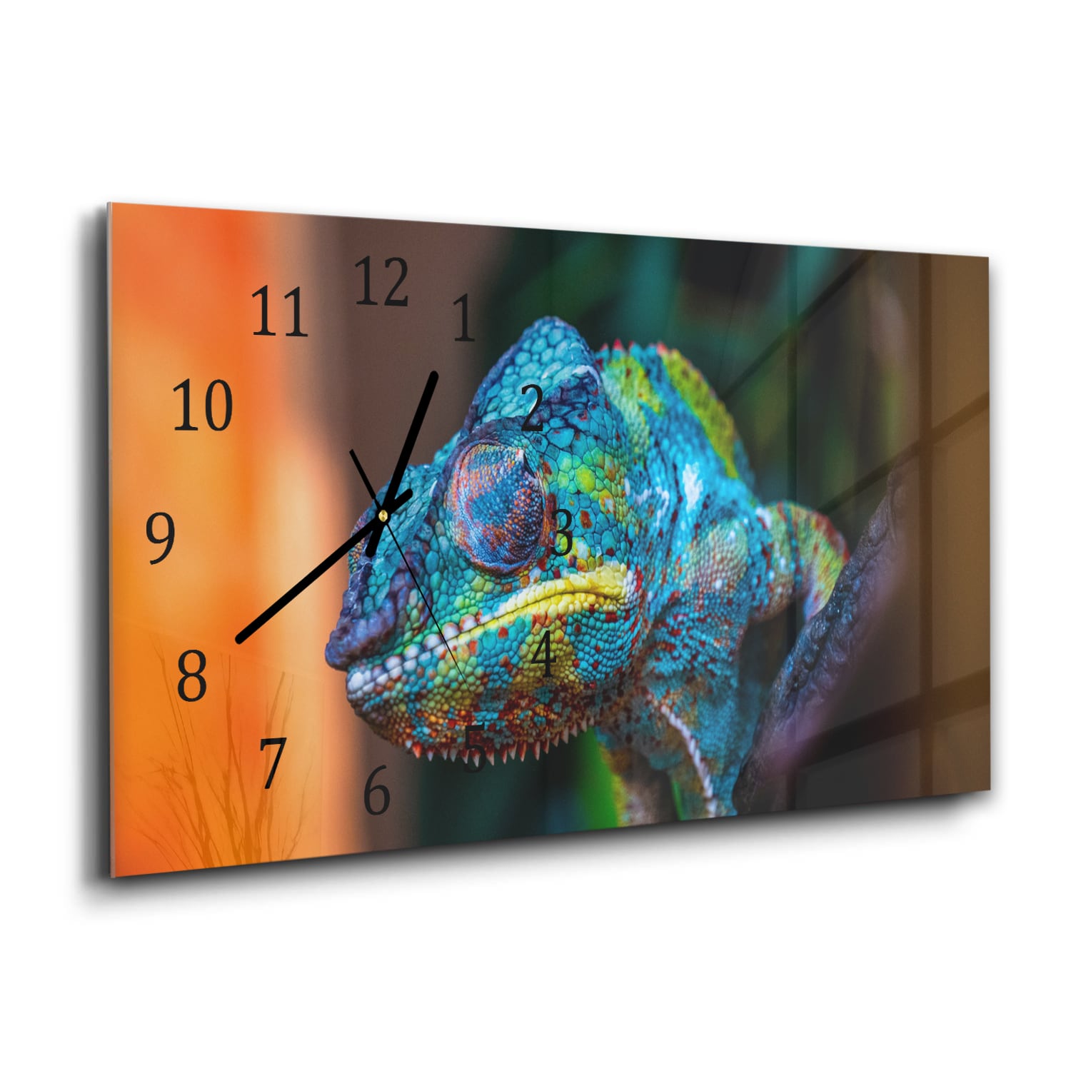 Wanduhr 60x30 - Buntes Chamäleon