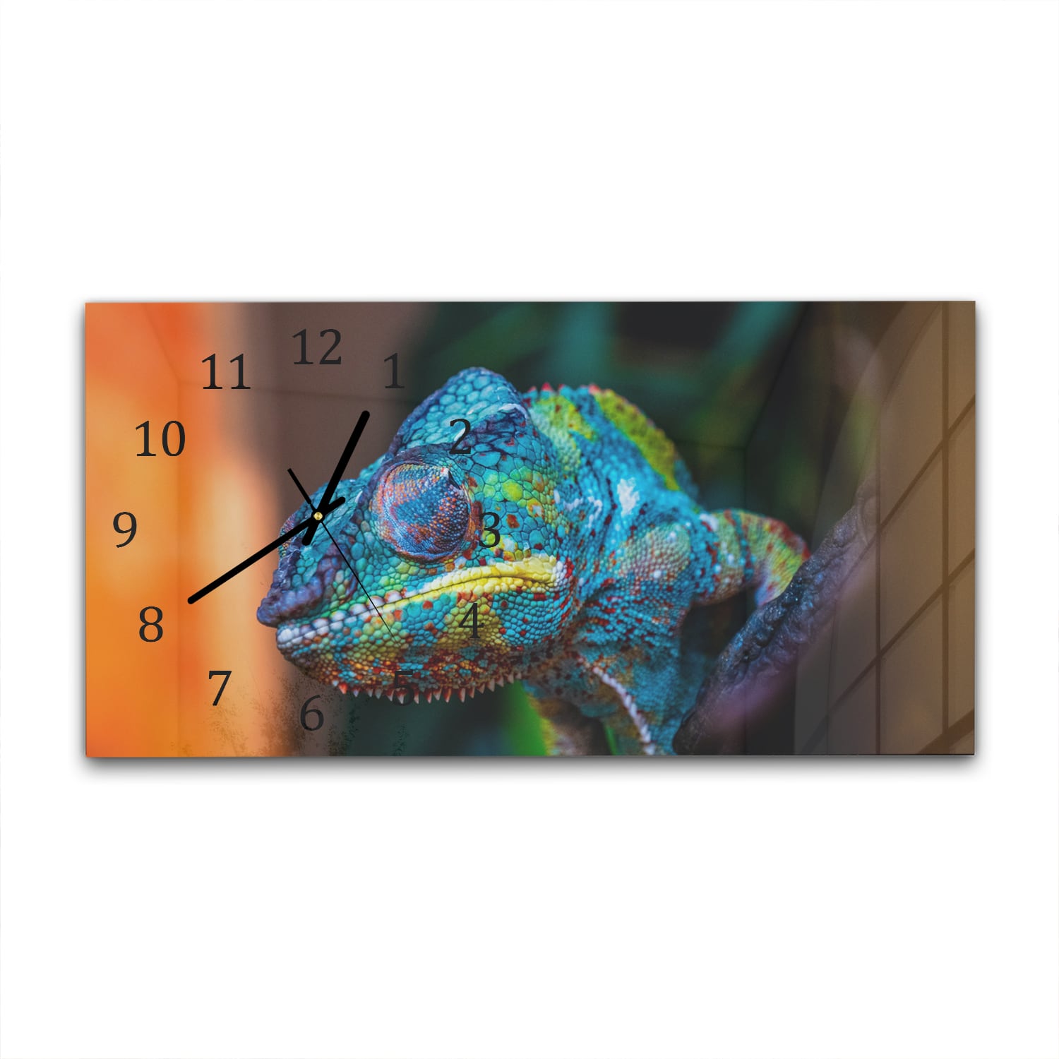 Wanduhr 60x30 - Buntes Chamäleon