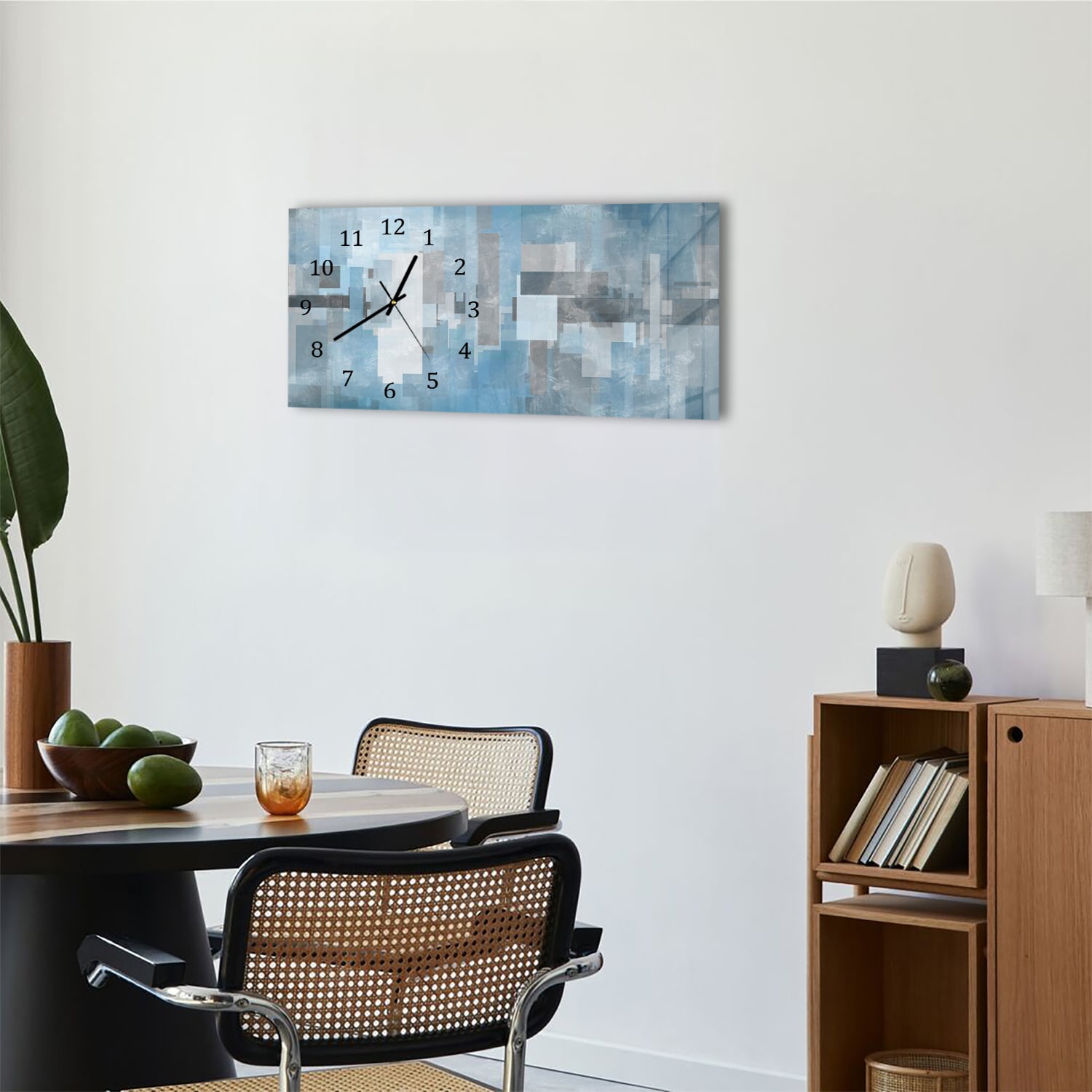 Wanduhr 60x30 - Blaue geometrische Formen