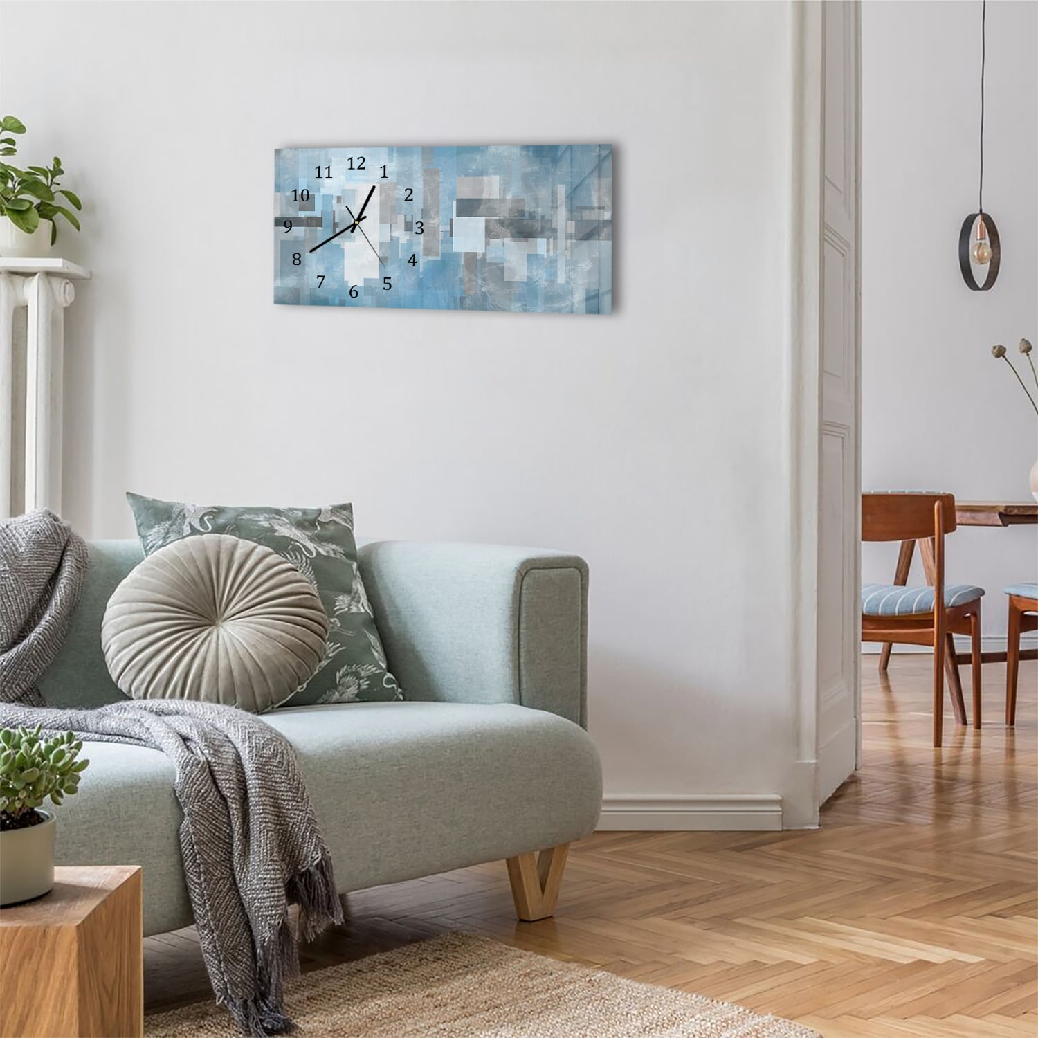 Wanduhr 60x30 - Blaue geometrische Formen