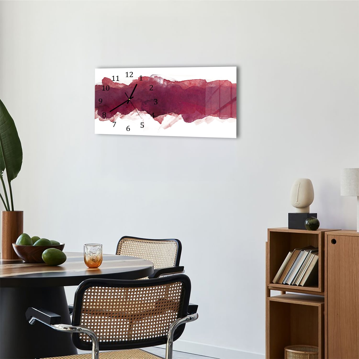 Wanduhr 60x30 - Roter Aquarellstreifen