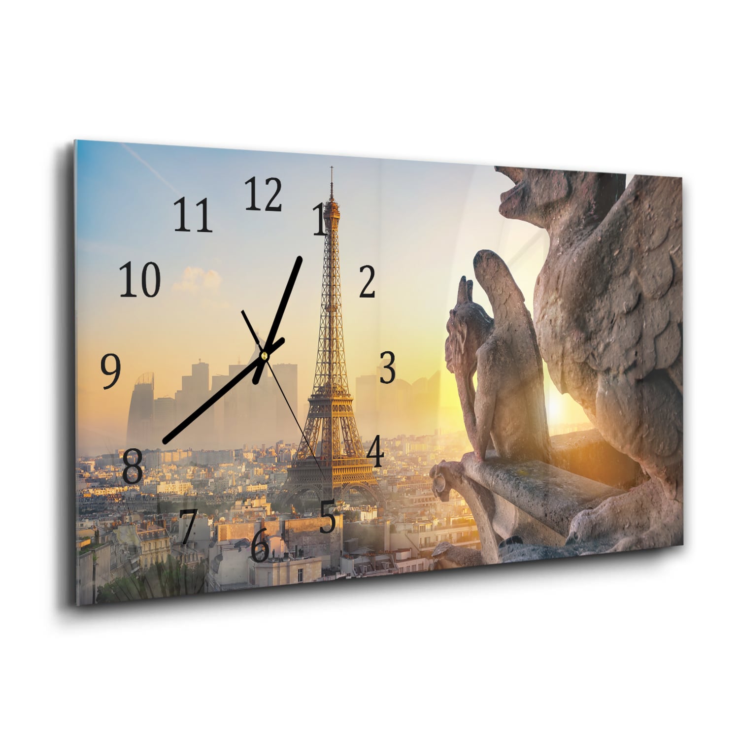 Wanduhr 60x30 - Eiffelturm und Chimäre