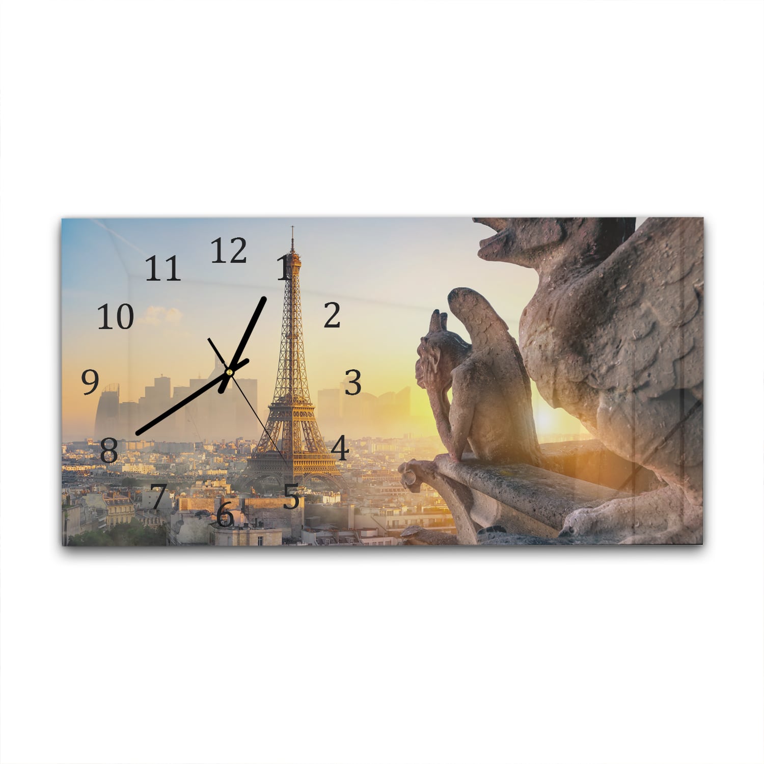 Wanduhr 60x30 - Eiffelturm und Chimäre