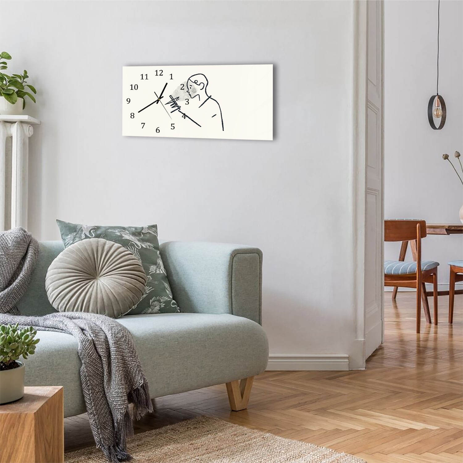 Wanduhr 60x30 - Gezeichneter Mann