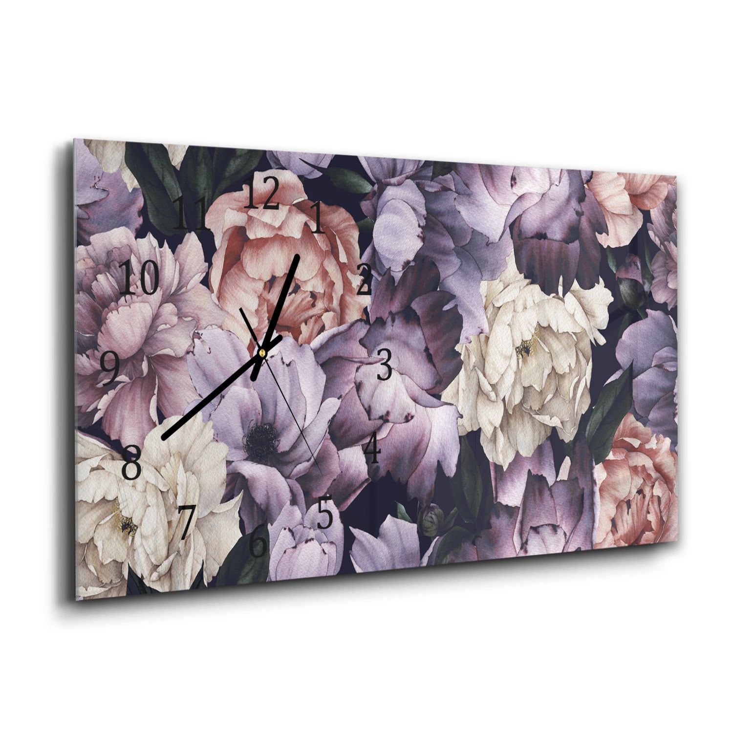 Wanduhr 60x30 - Blumenmuster aus Aquarell