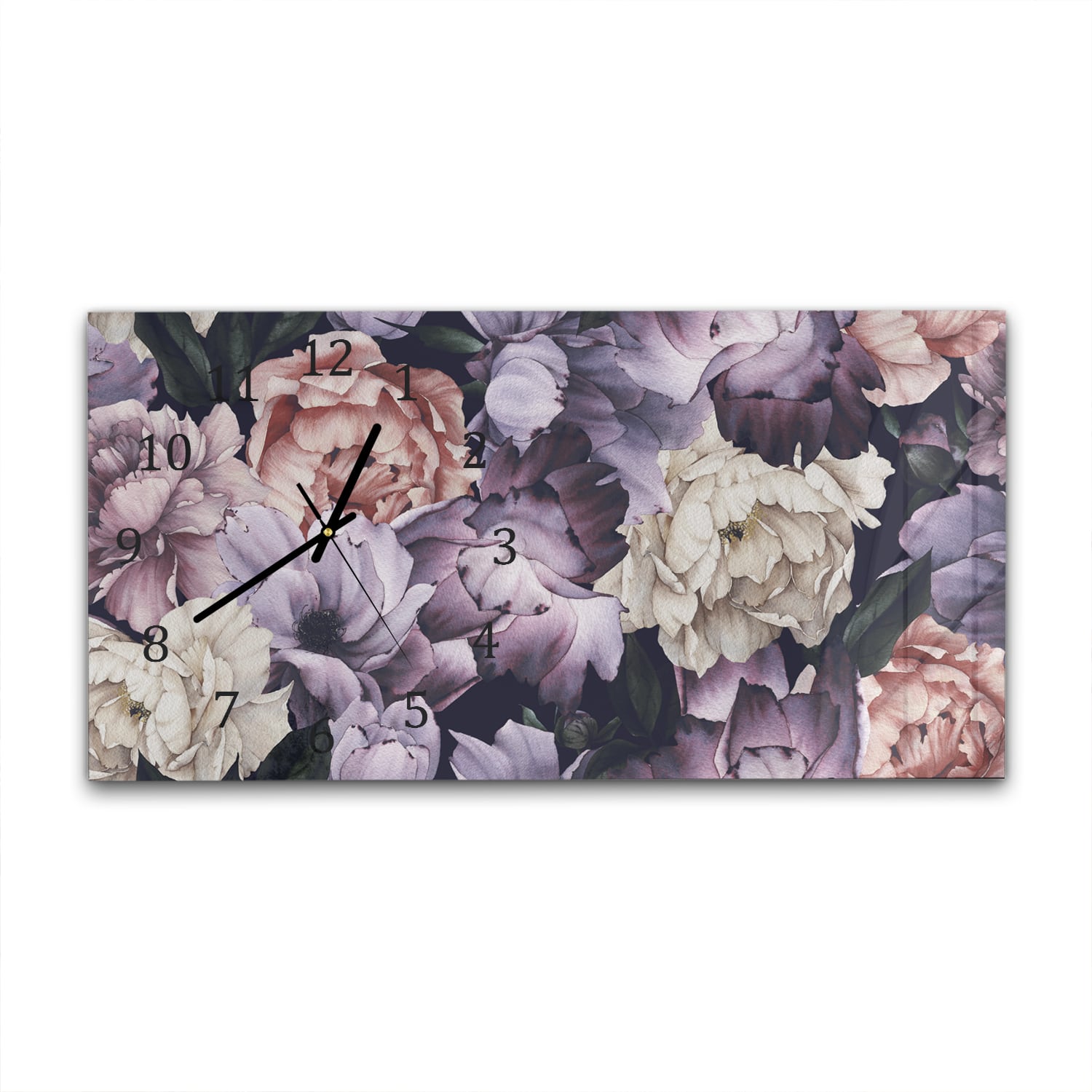 Wanduhr 60x30 - Blumenmuster aus Aquarell