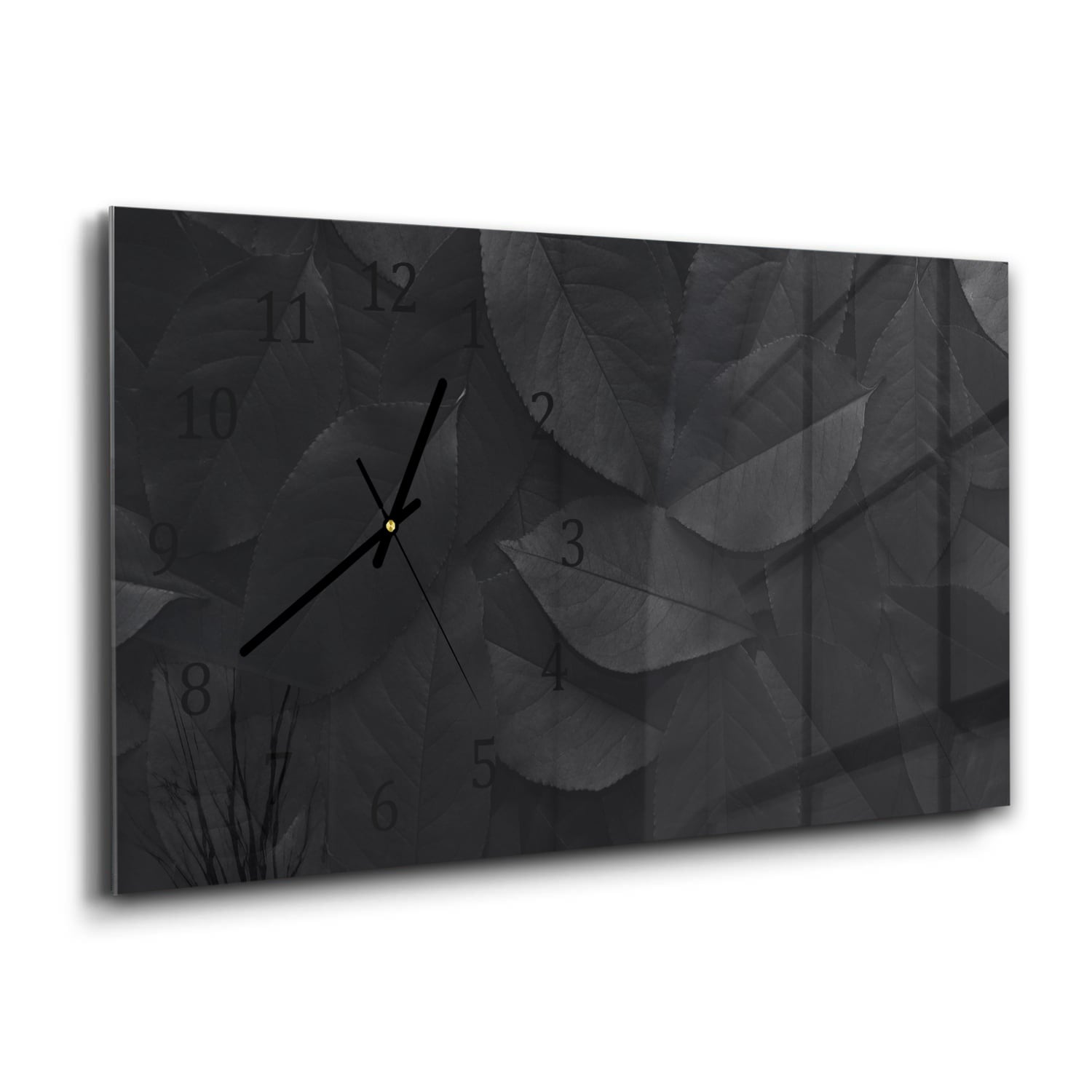 Wanduhr 60x30 - Schwarze Blätter
