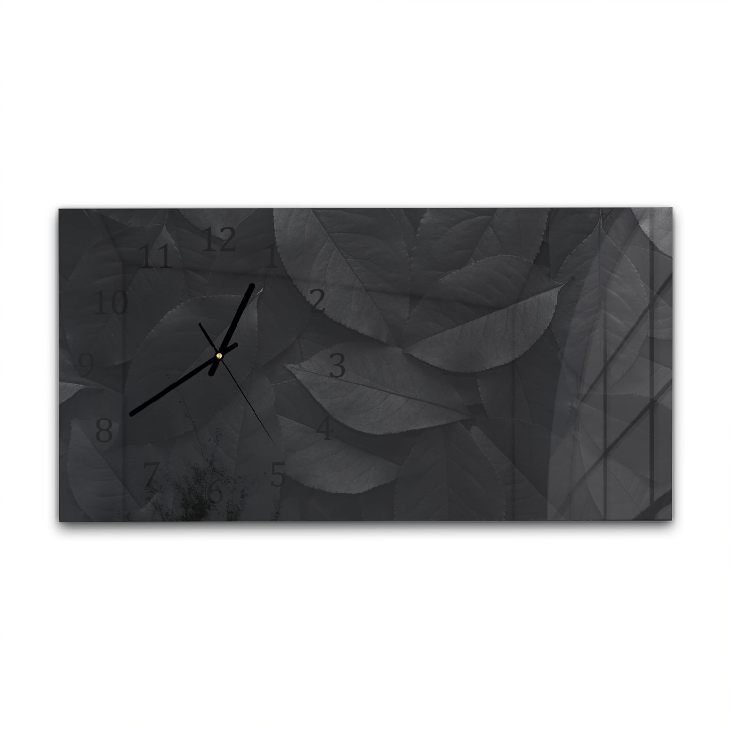 Wanduhr 60x30 - Schwarze Blätter