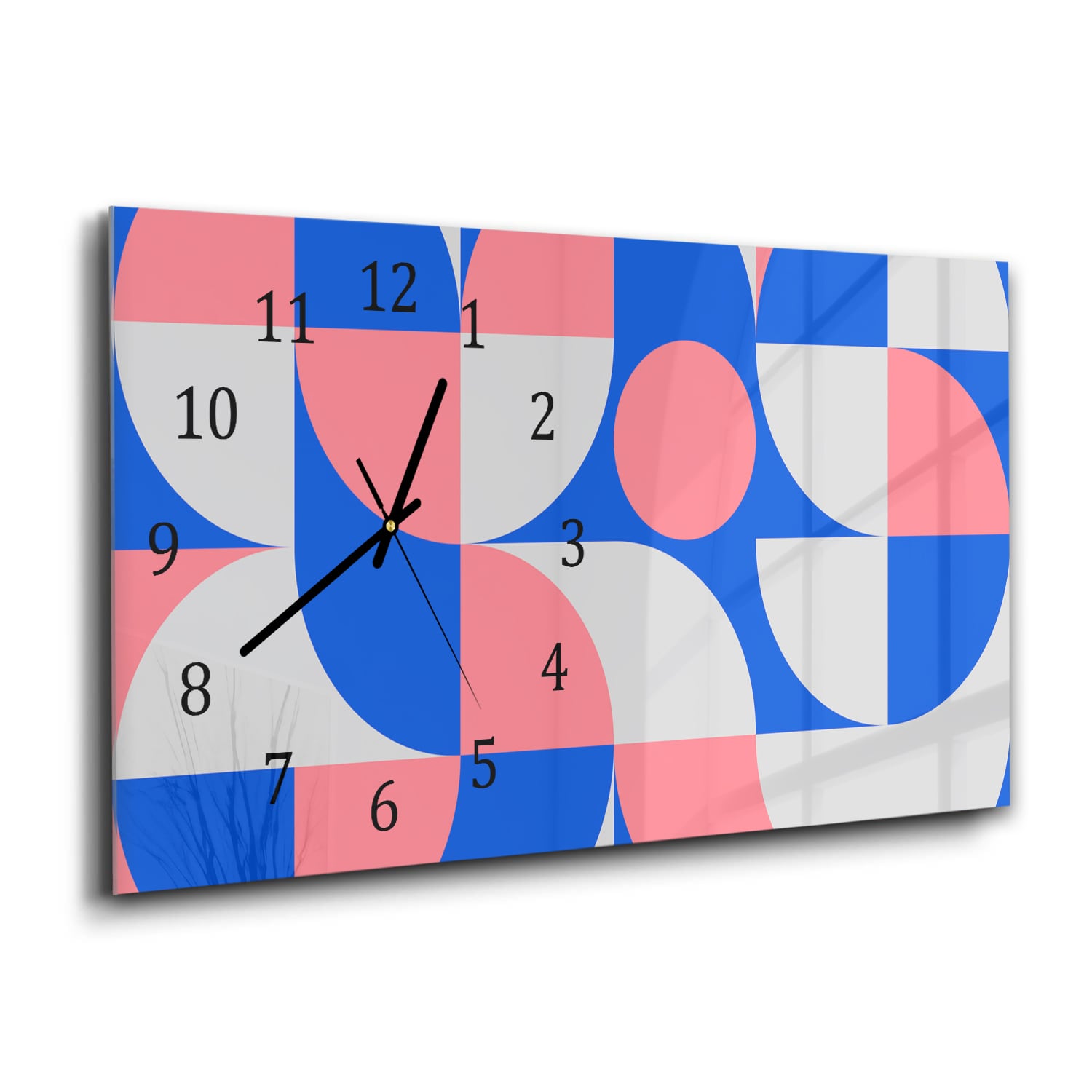 Wanduhr 60x30 - Blau/Orange abstraktes Kunstwerk