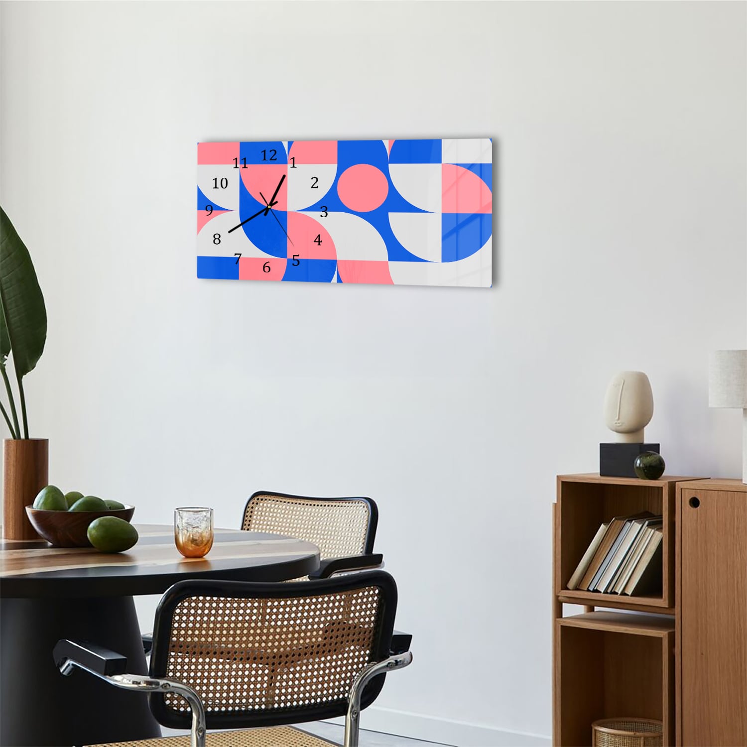 Wanduhr 60x30 - Blau/Orange abstraktes Kunstwerk