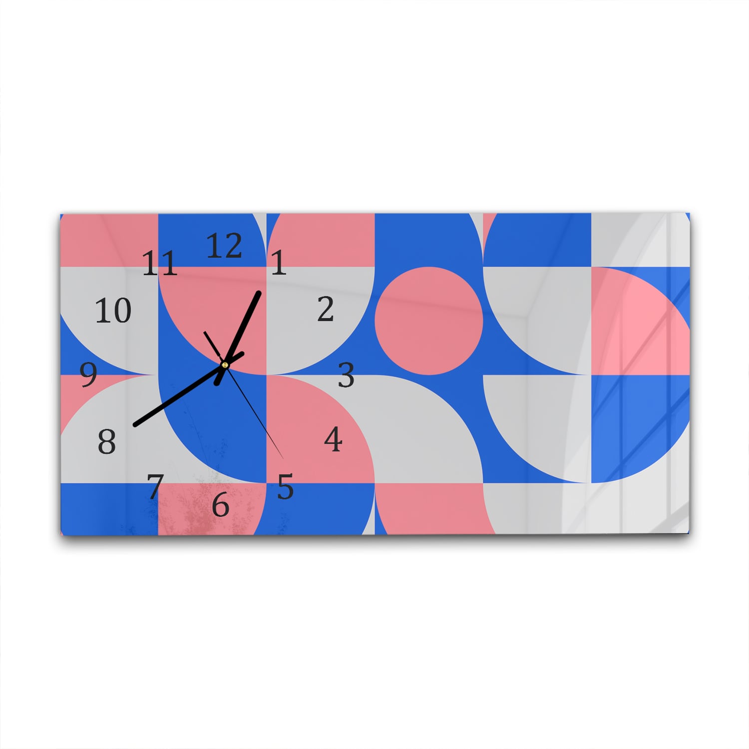 Wanduhr 60x30 - Blau/Orange abstraktes Kunstwerk