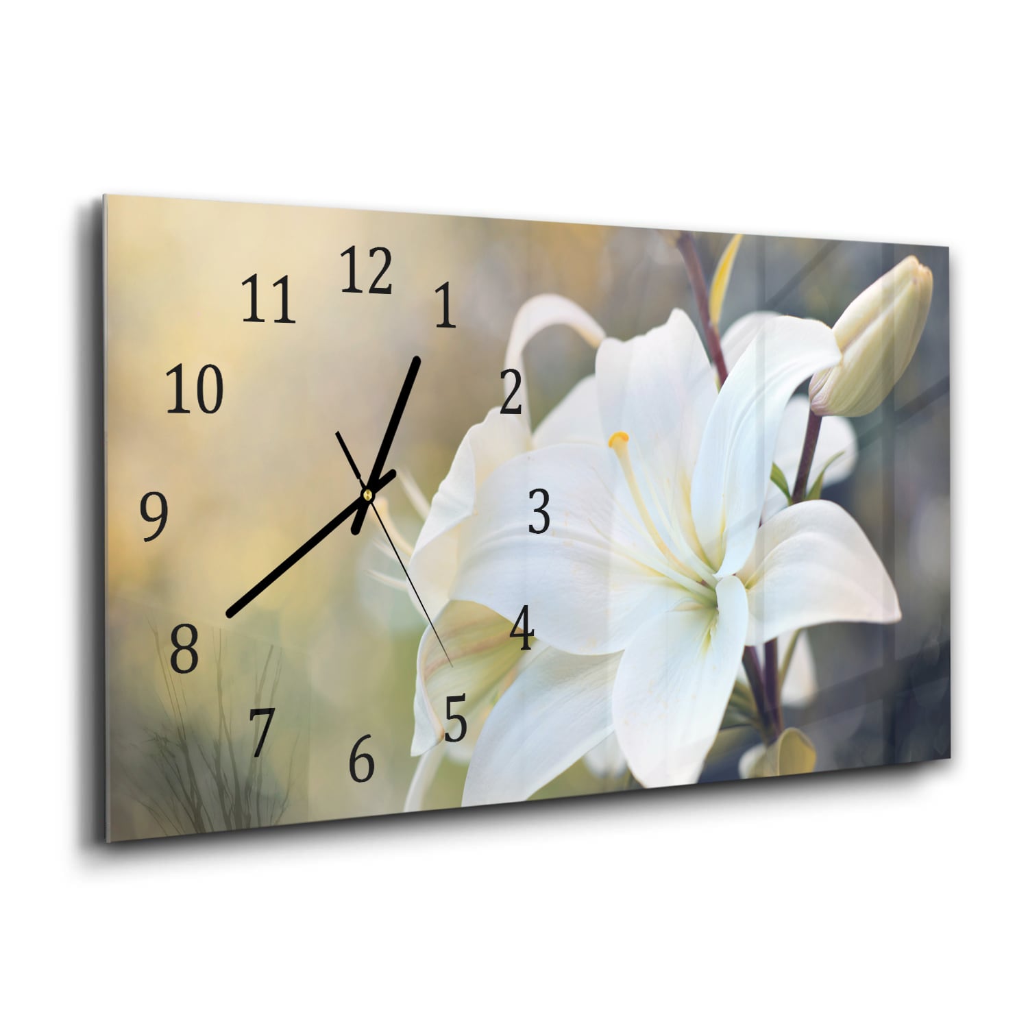 Wanduhr 60x30 - Weiße Lilienblüte