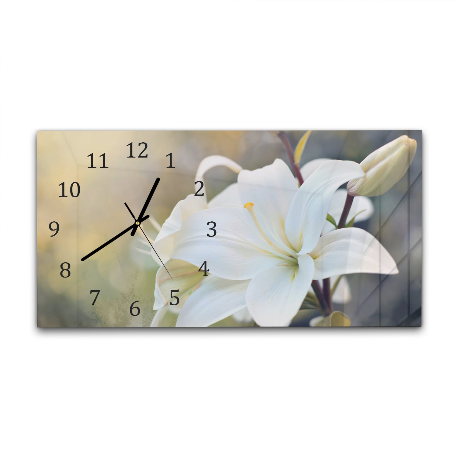 Wanduhr 60x30 - Weiße Lilienblüte