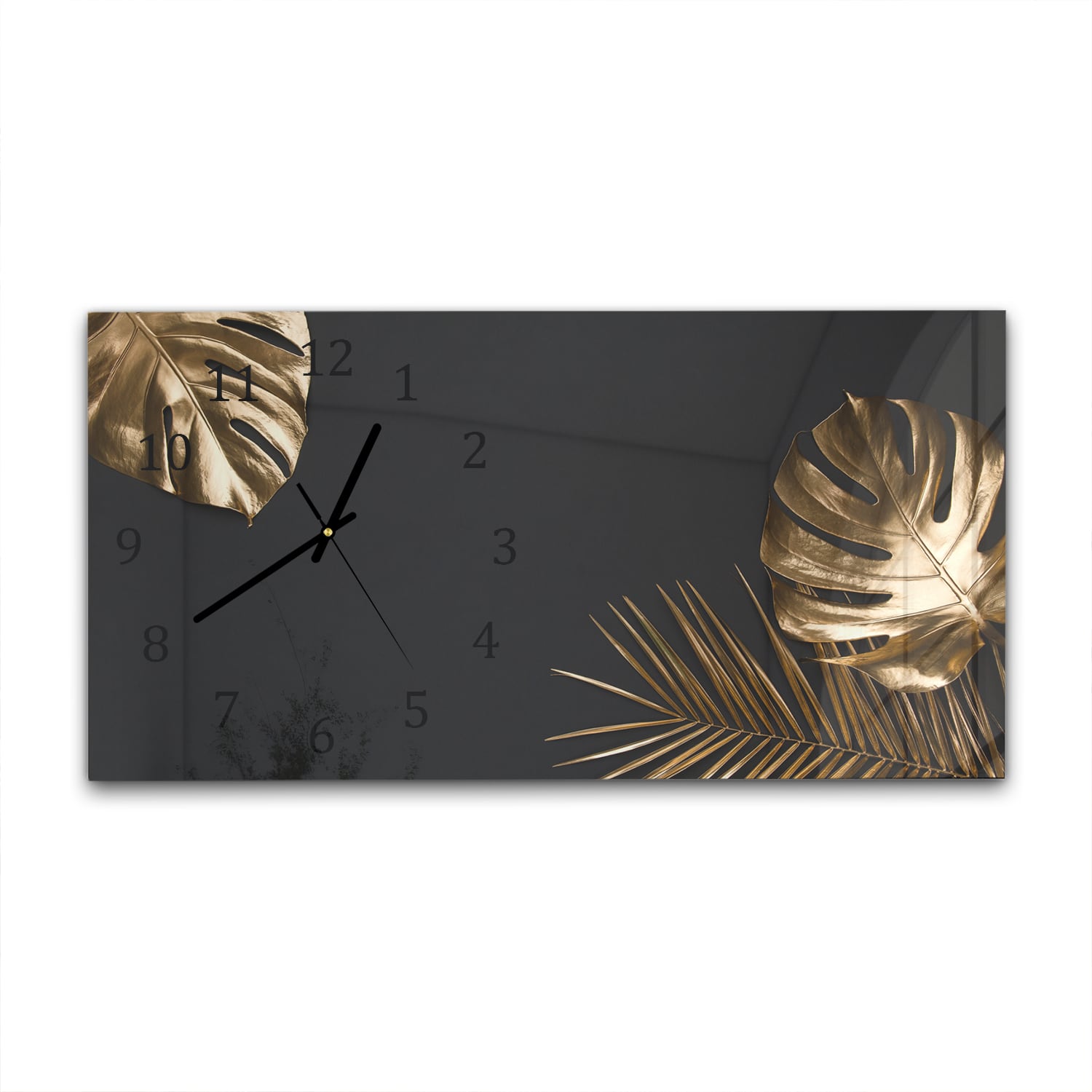 Wanduhr 60x30 - Goldene tropische Blätter