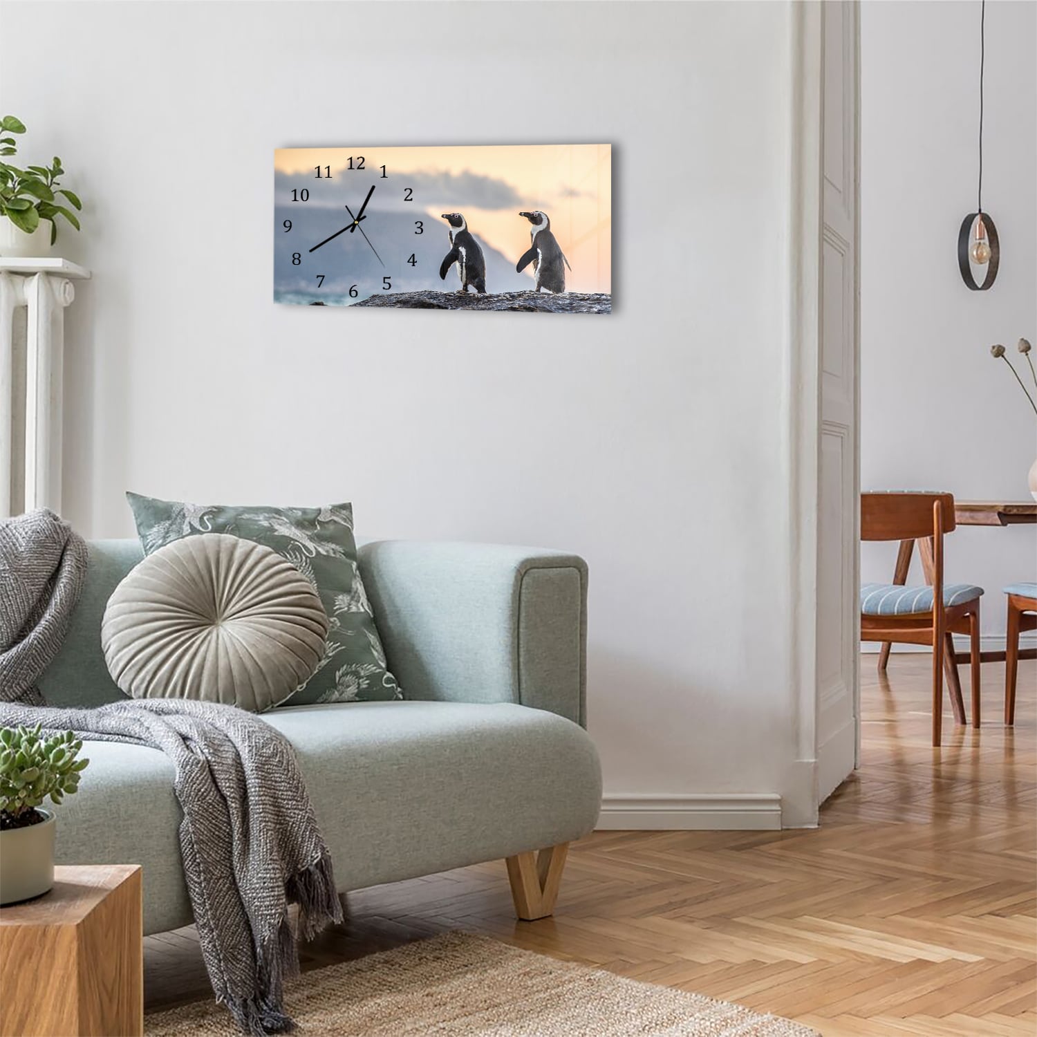 Wanduhr 60x30 - Afrikanische Pinguine