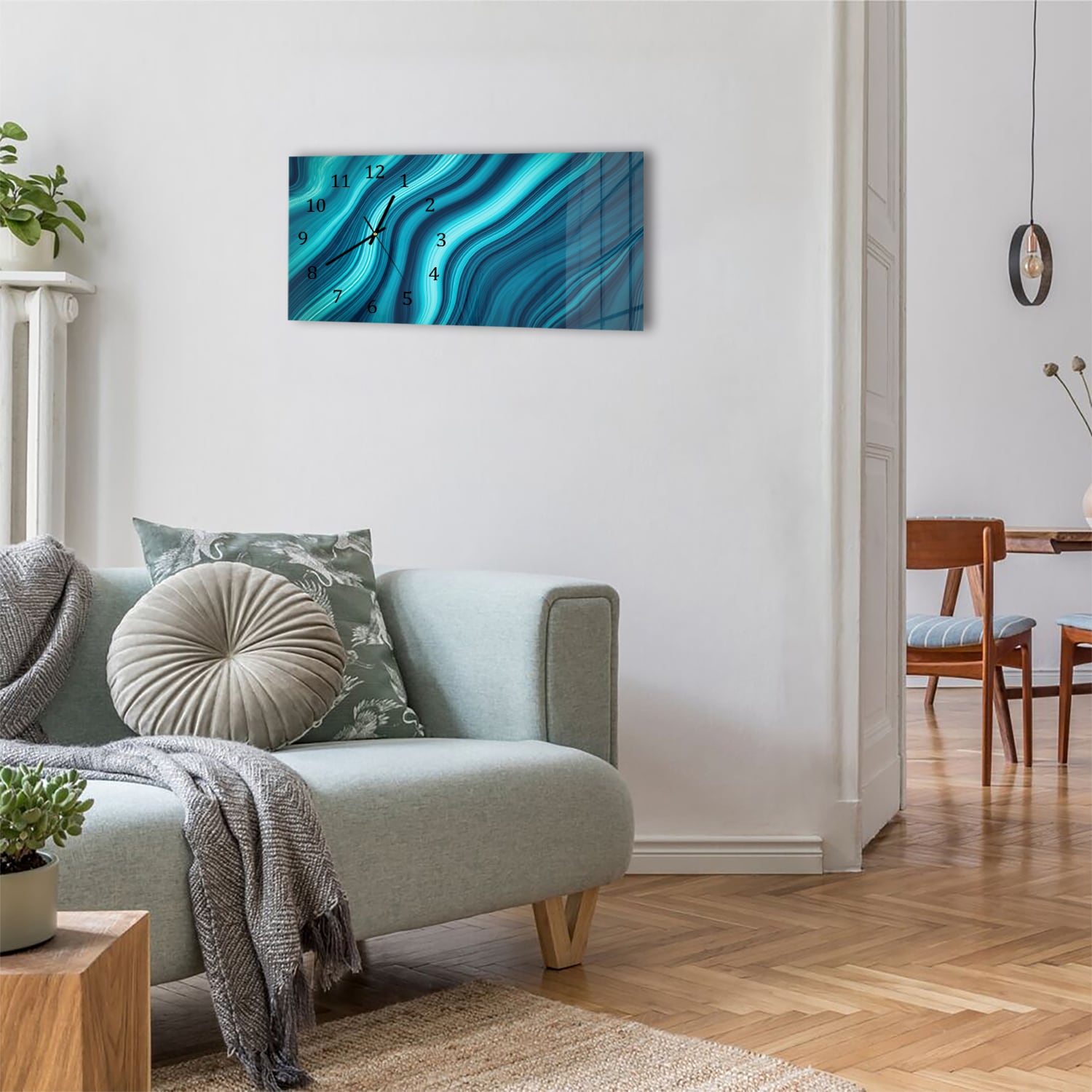 Wanduhr 60x30 - Blaue Marmor-Tinte-Textur