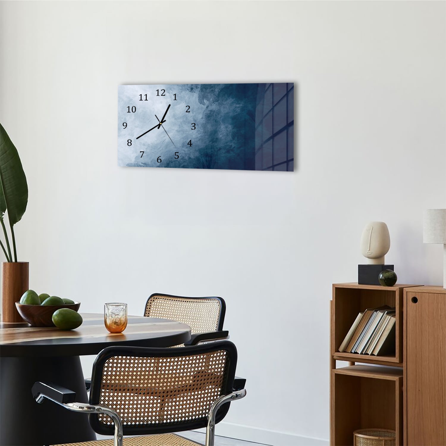 Wanduhr 60x30 - Blaue Aquarell-Textur