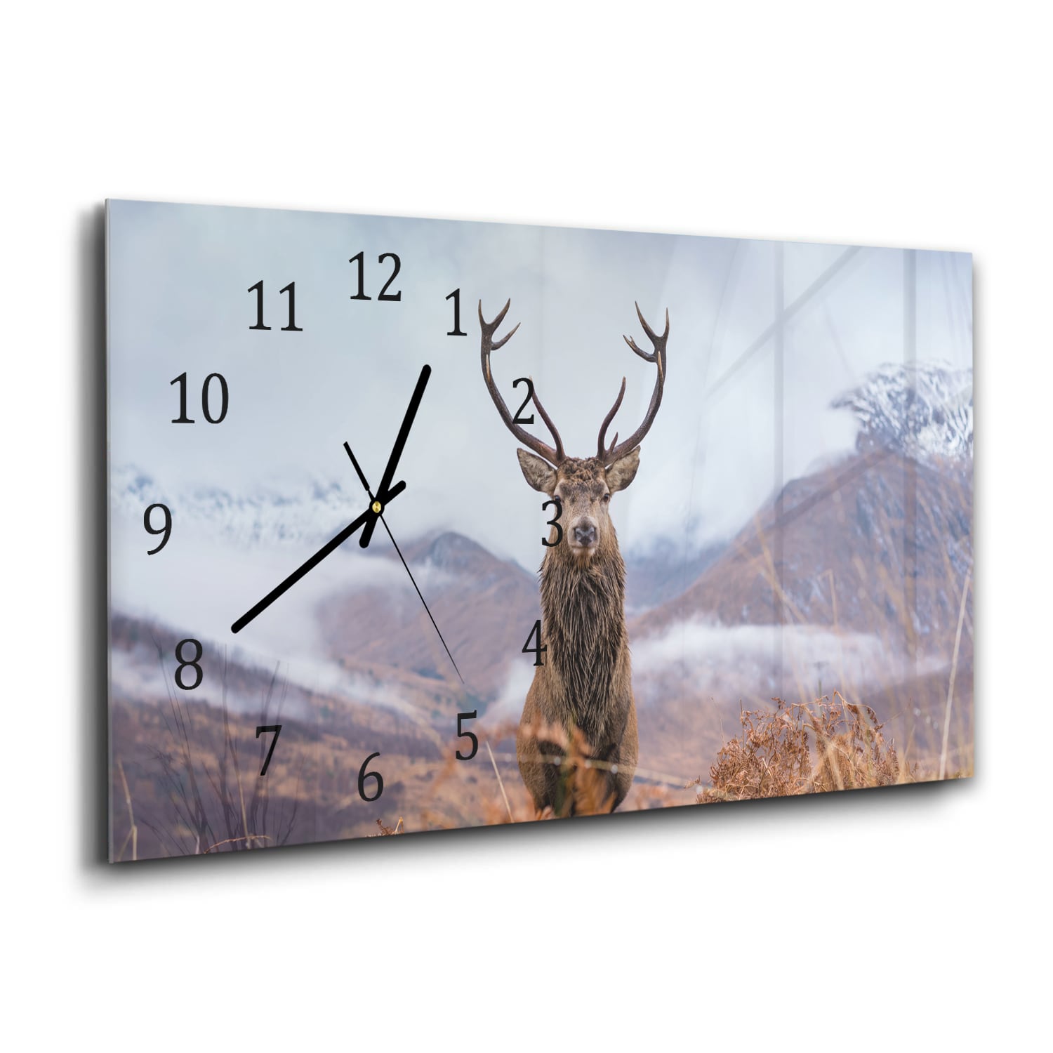 Wanduhr 60x30 - Hirsch in den Bergen