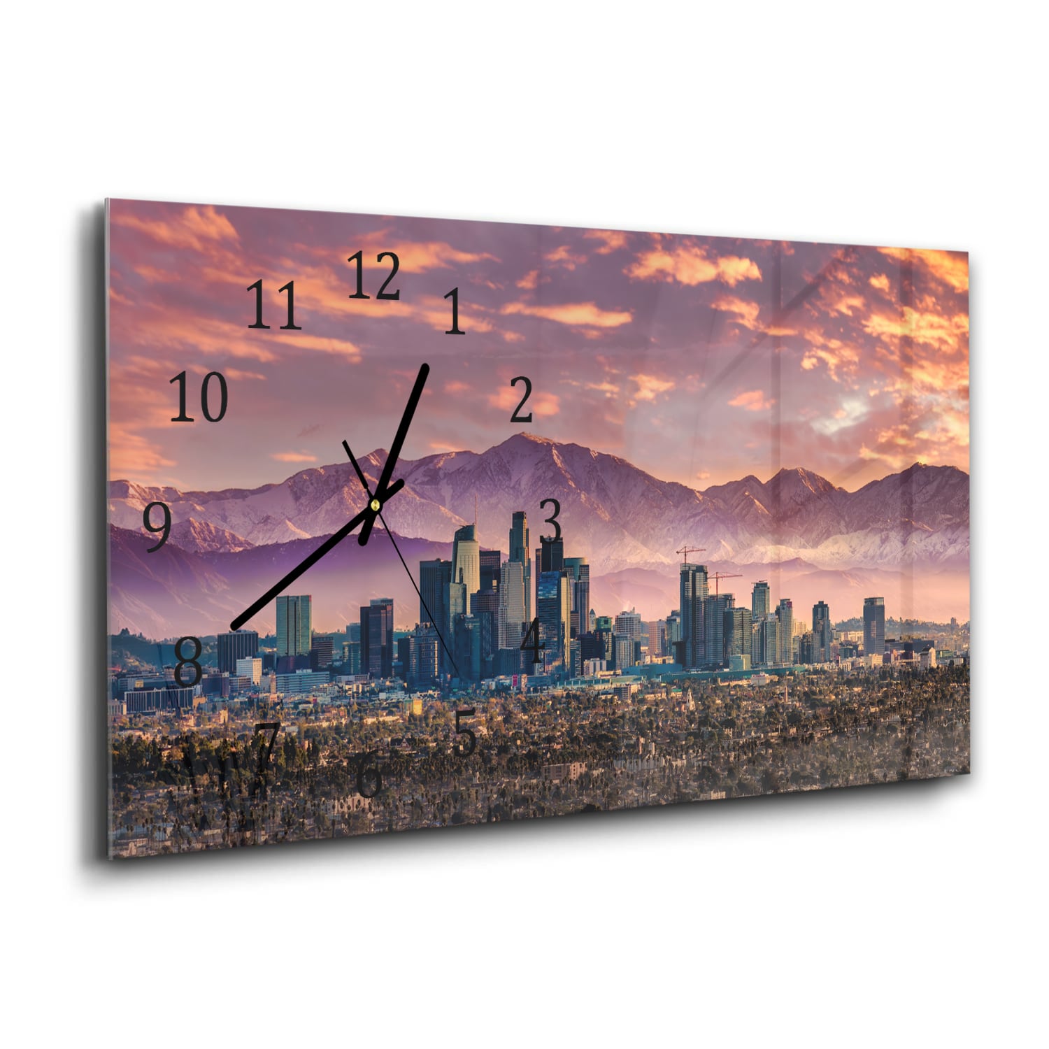 Wanduhr 60x30 - Los Angeles Skyline bei Sonnenuntergang