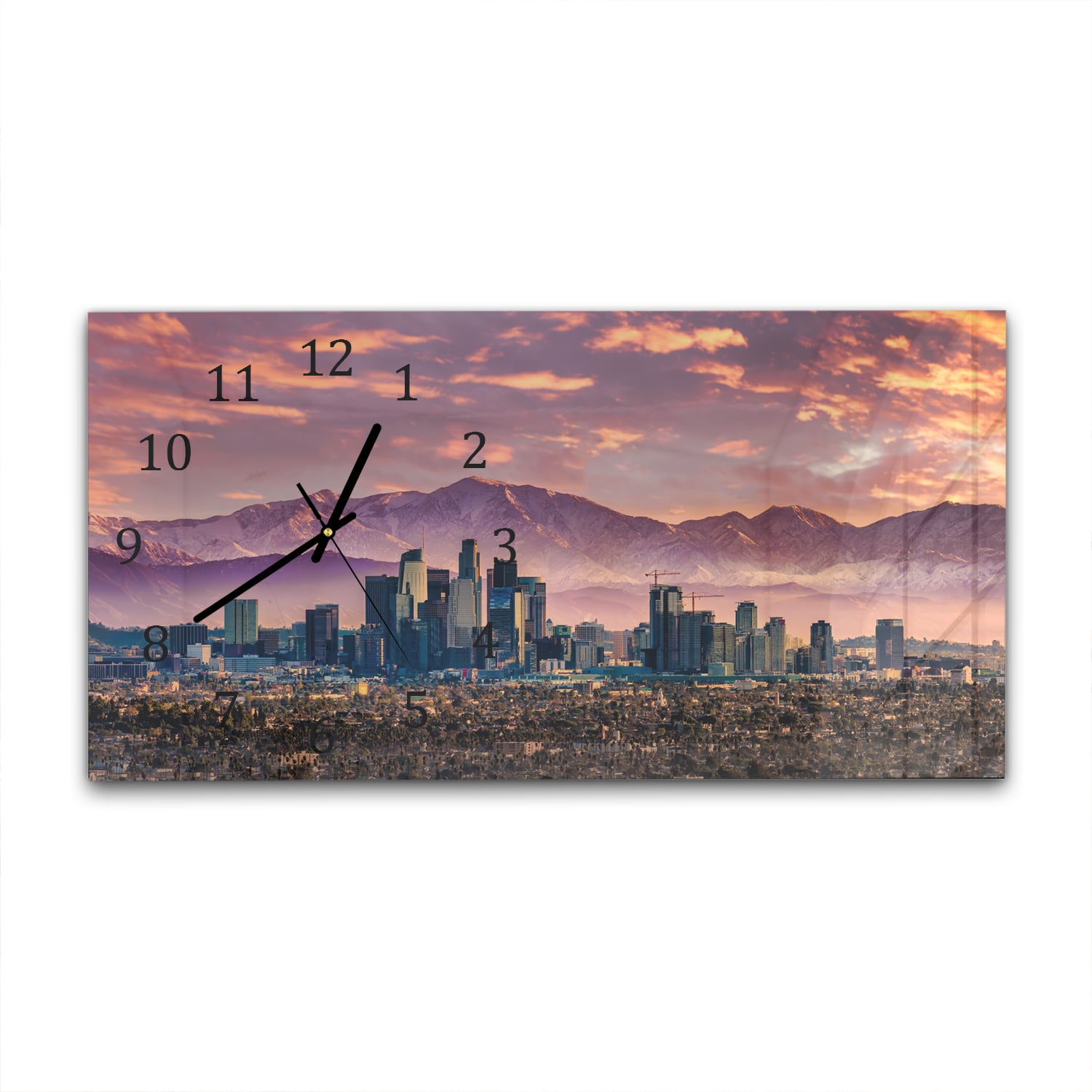 Wanduhr 60x30 - Los Angeles Skyline bei Sonnenuntergang