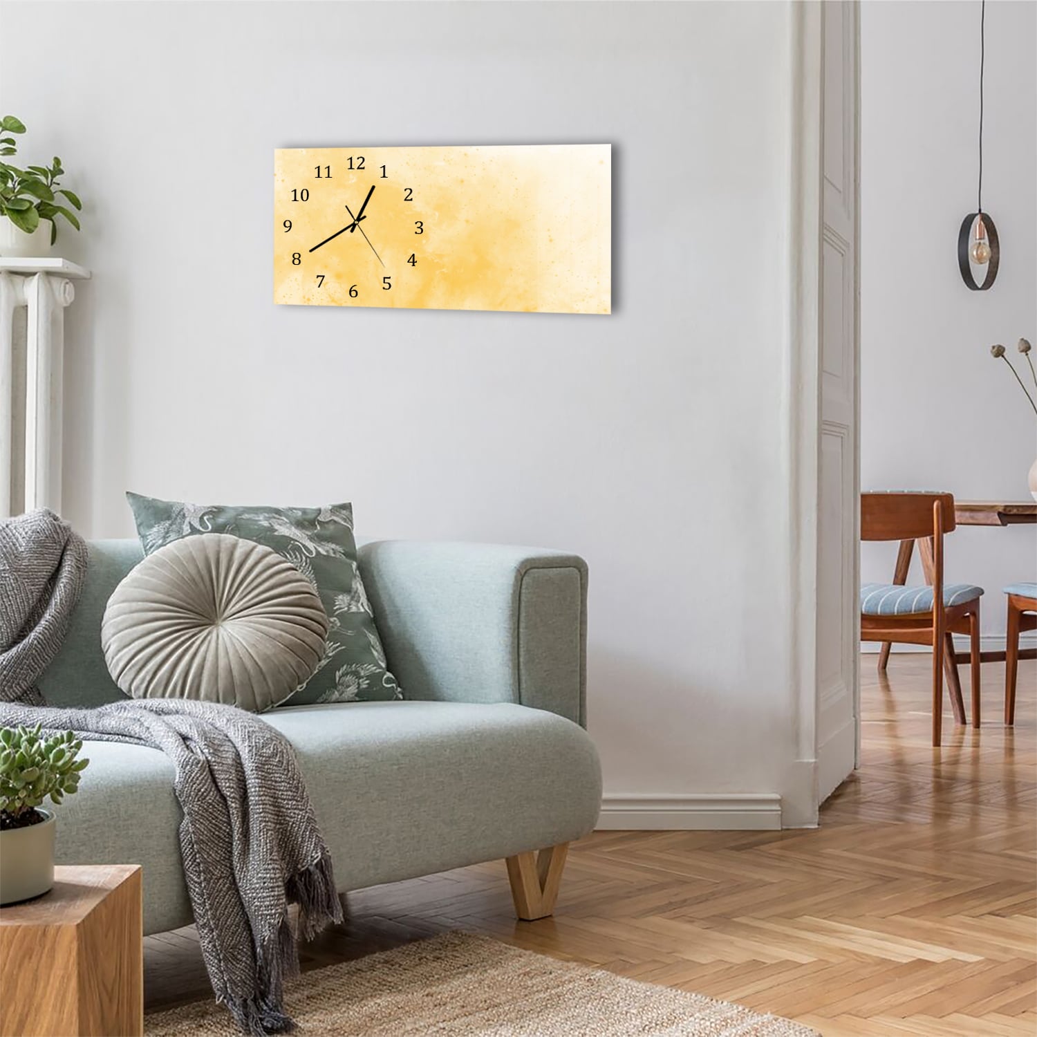 Wanduhr 60x30 - Gelbe Aquarellfarbe