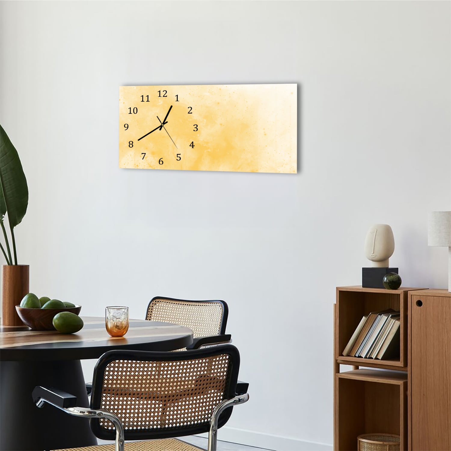 Wanduhr 60x30 - Gelbe Aquarellfarbe