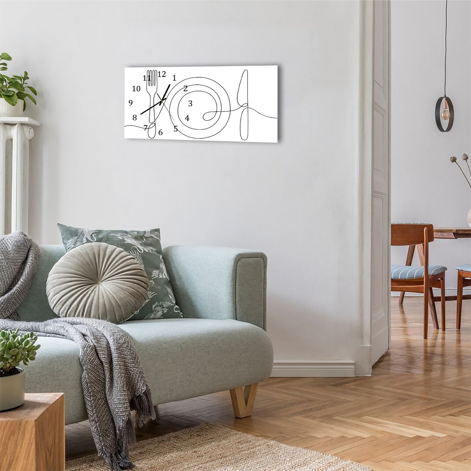 Wanduhr 60x30 - Linienkunst Esstisch