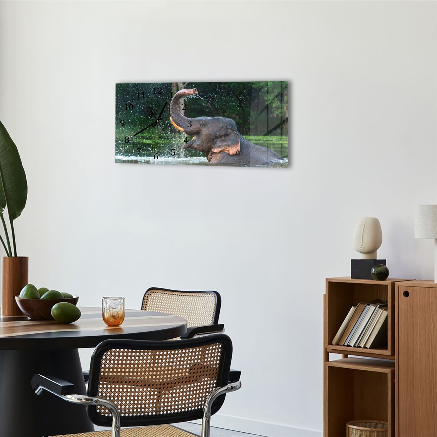 Wanduhr 60x30 - Badender Elefant