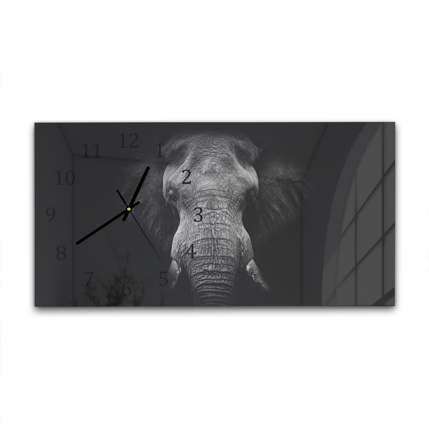 Wanduhr 60x30 - Schwarz/Weiß Elefant