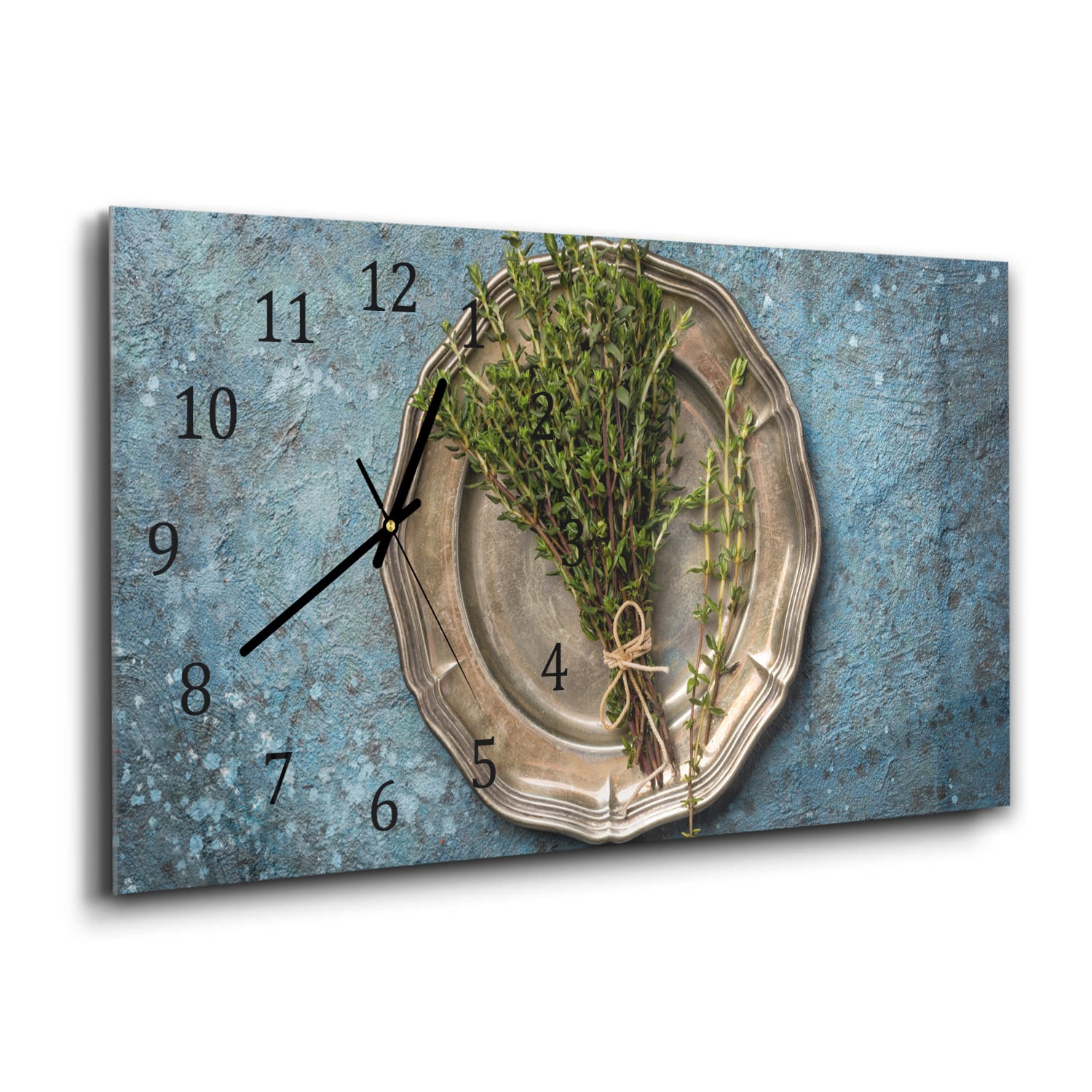 Wanduhr 60x30 - Frische Thymianzweige