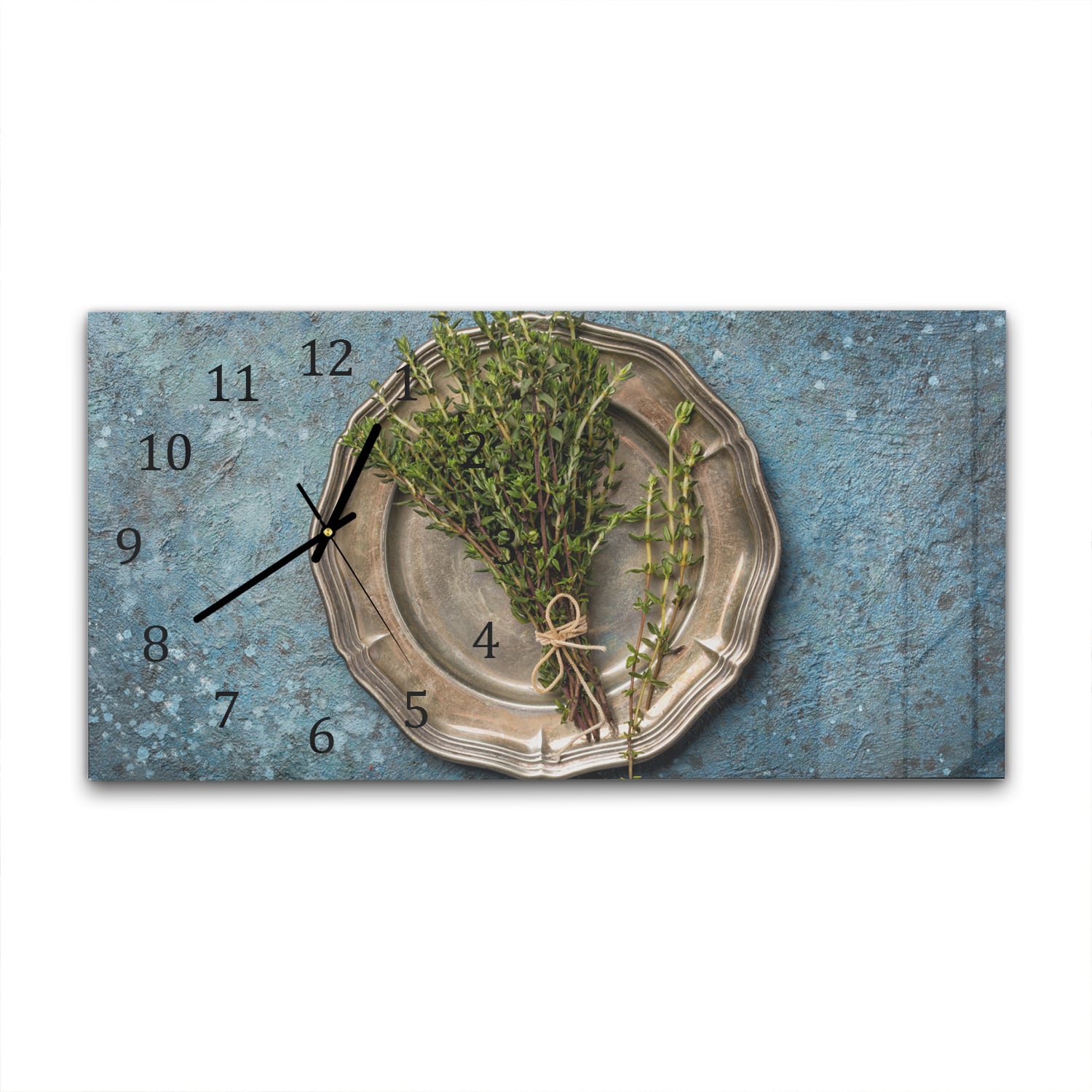 Wanduhr 60x30 - Frische Thymianzweige