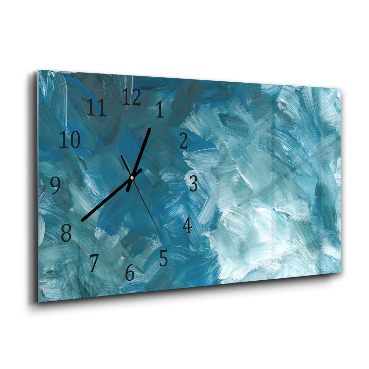 Wanduhr 60x30 - Abstrakte blaue Pinselstriche