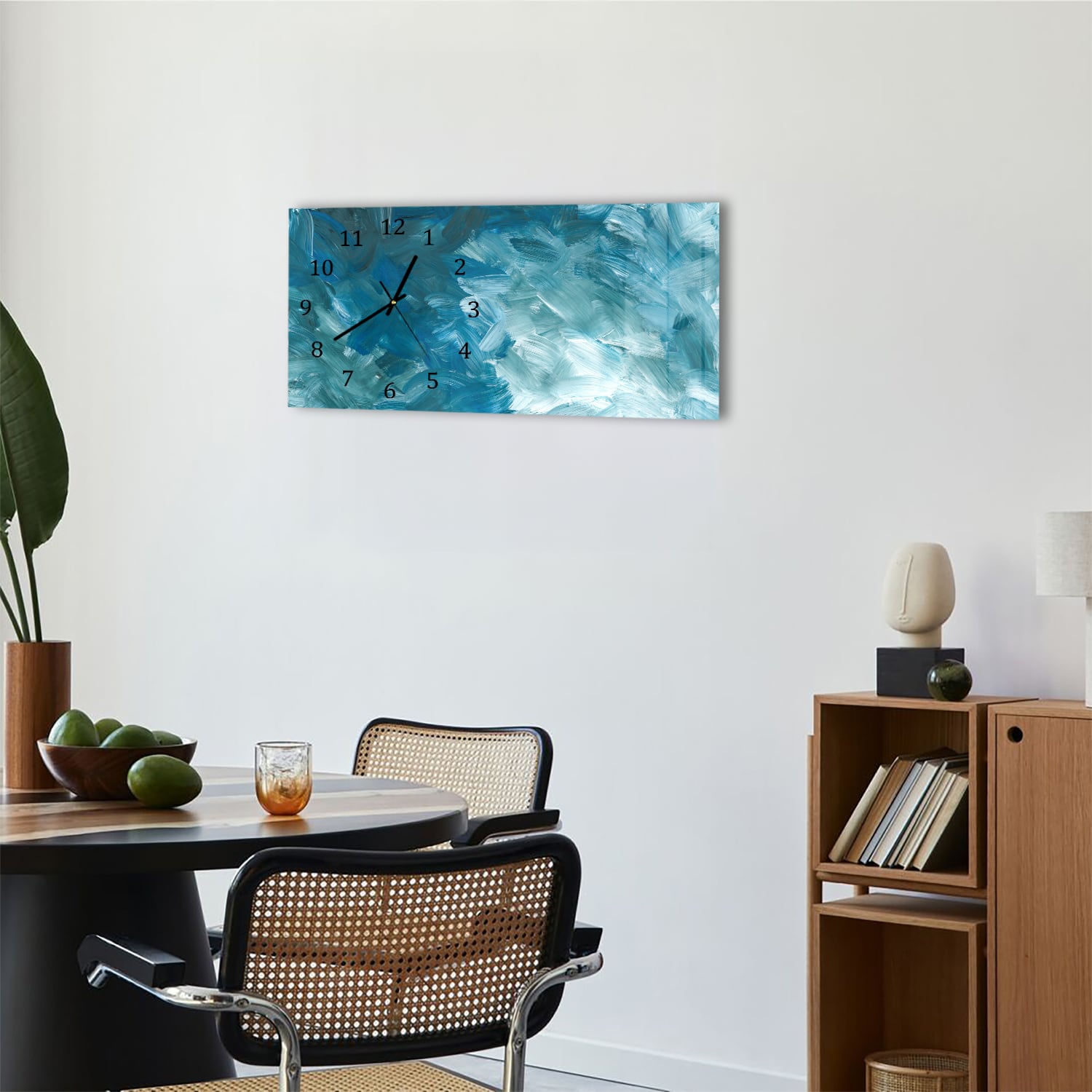 Wanduhr 60x30 - Abstrakte blaue Pinselstriche