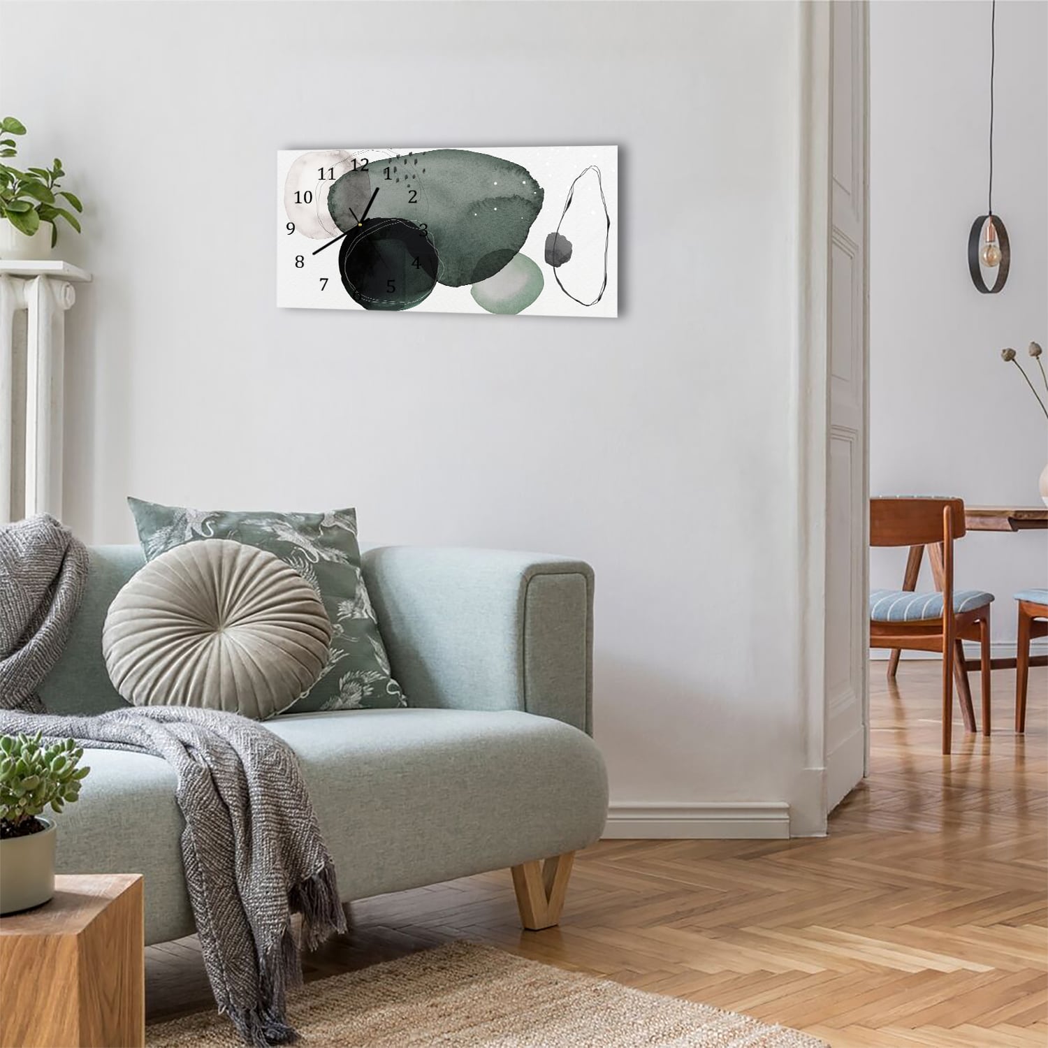 Wanduhr 60x30 - Dunkles abstraktes Aquarell-Design