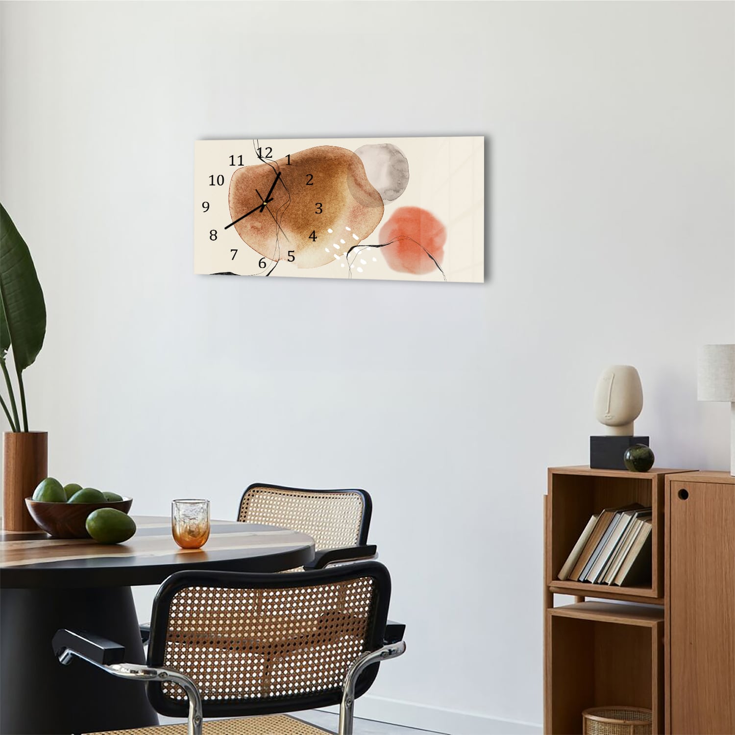 Wanduhr 60x30 - Rotes abstraktes Aquarell-Design