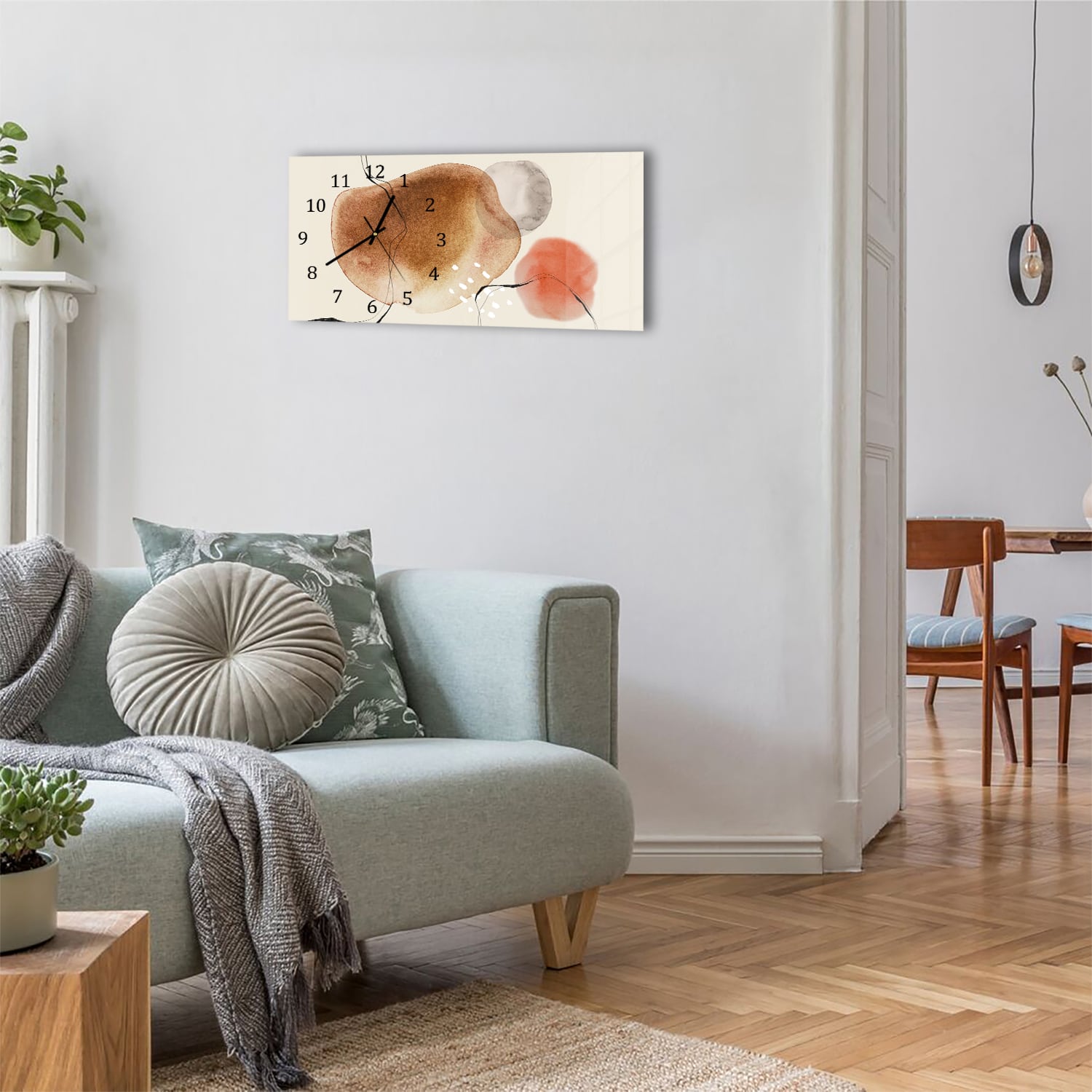 Wanduhr 60x30 - Rotes abstraktes Aquarell-Design