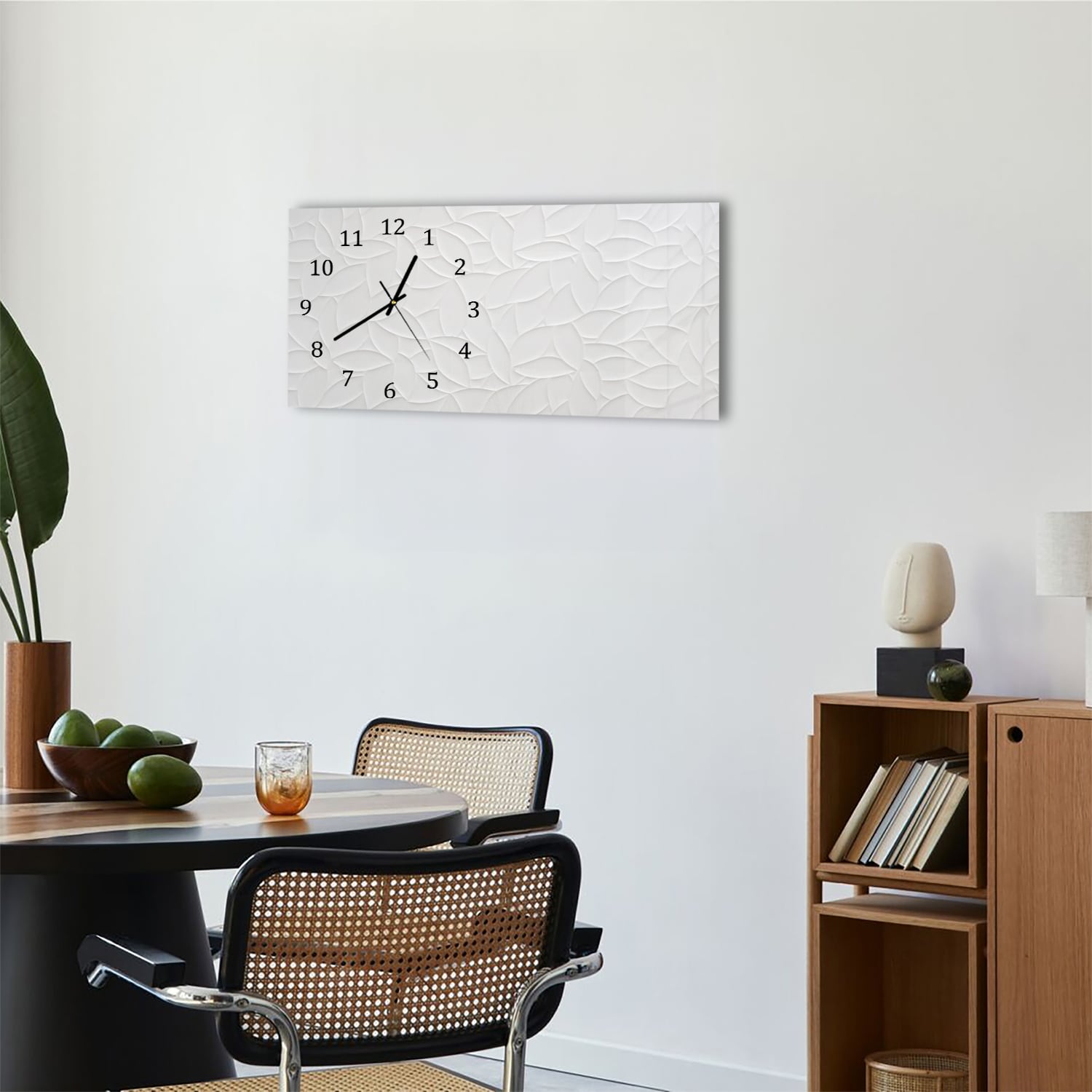 Wanduhr 60x30 - Blatt-Textur auf Fliesen