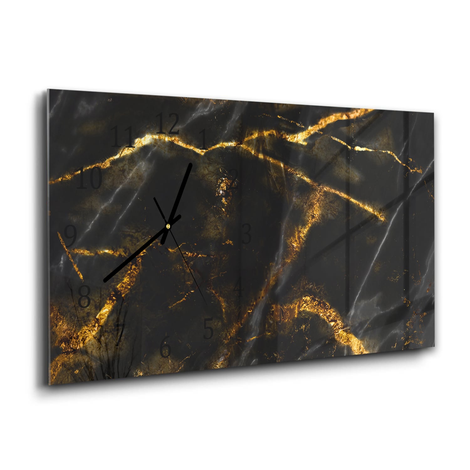 Wanduhr 60x30 - Goldene Adern auf schwarzem Marmor