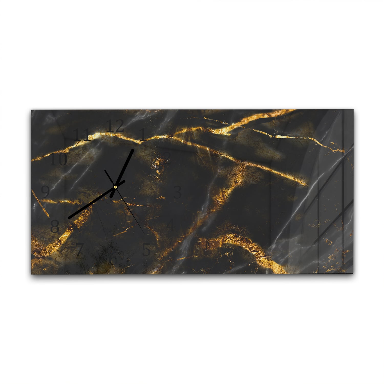 Wanduhr 60x30 - Goldene Adern auf schwarzem Marmor