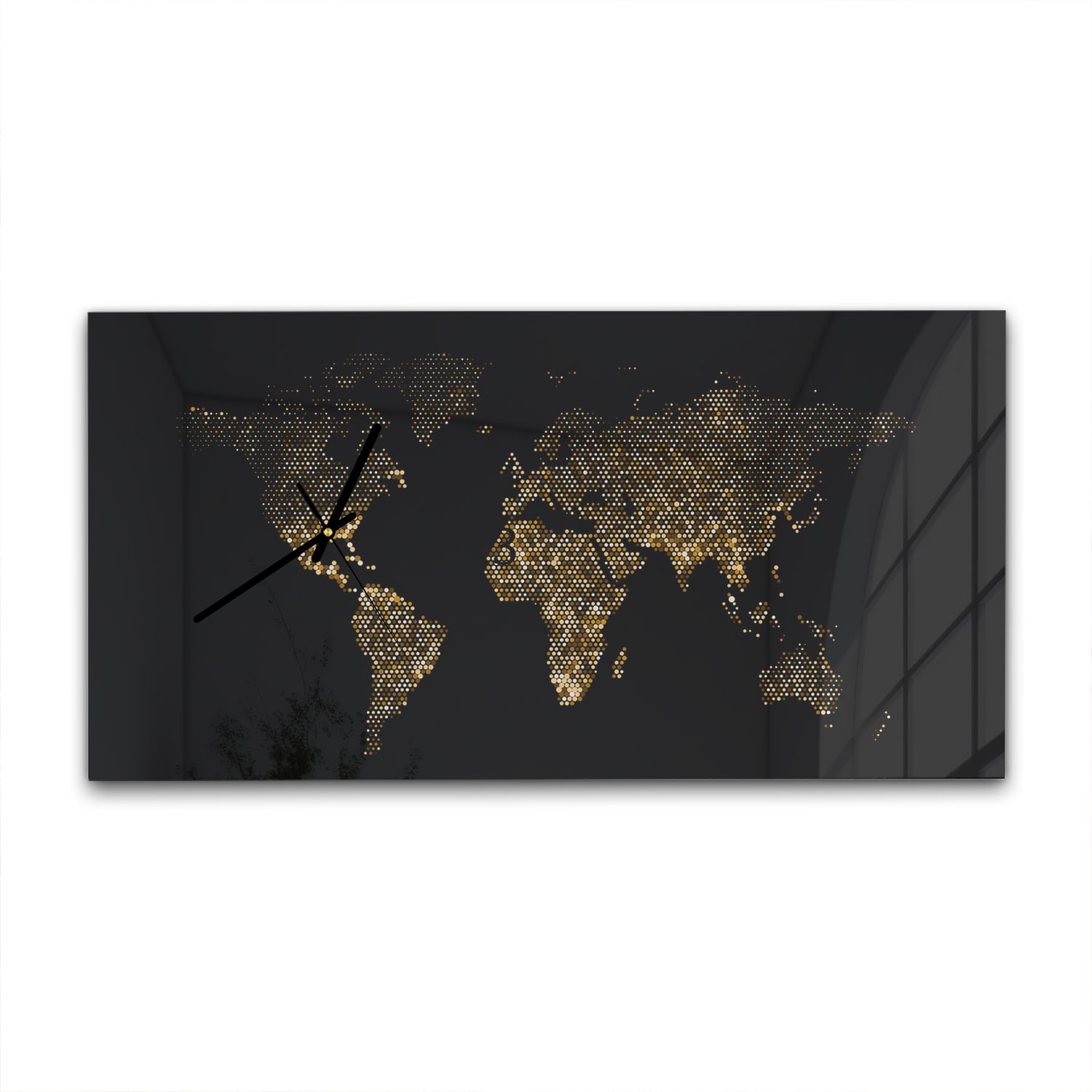 Wanduhr 60x30 - Goldene Weltkarte