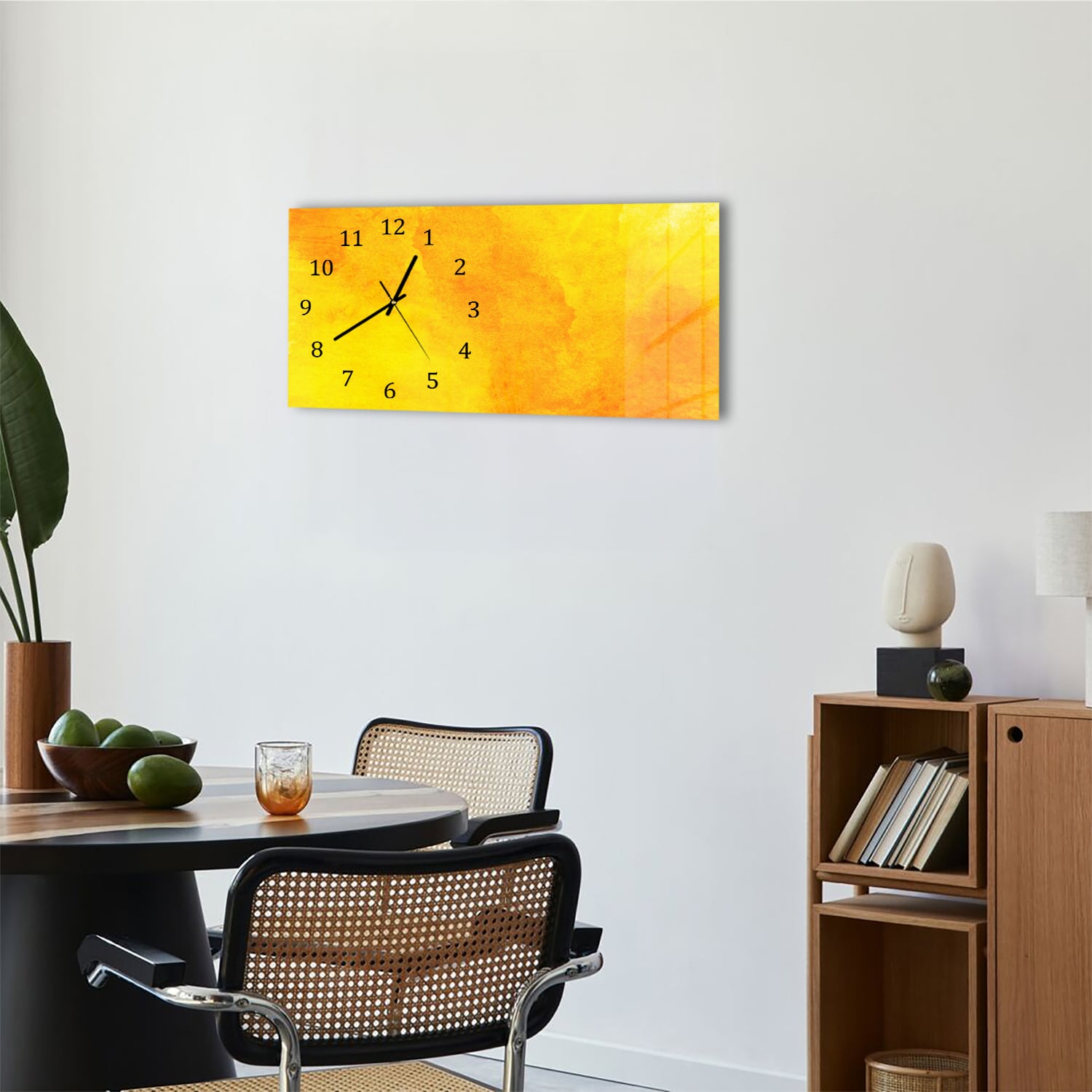 Wanduhr 60x30 - Orange-gelbe Aquarellfarbe