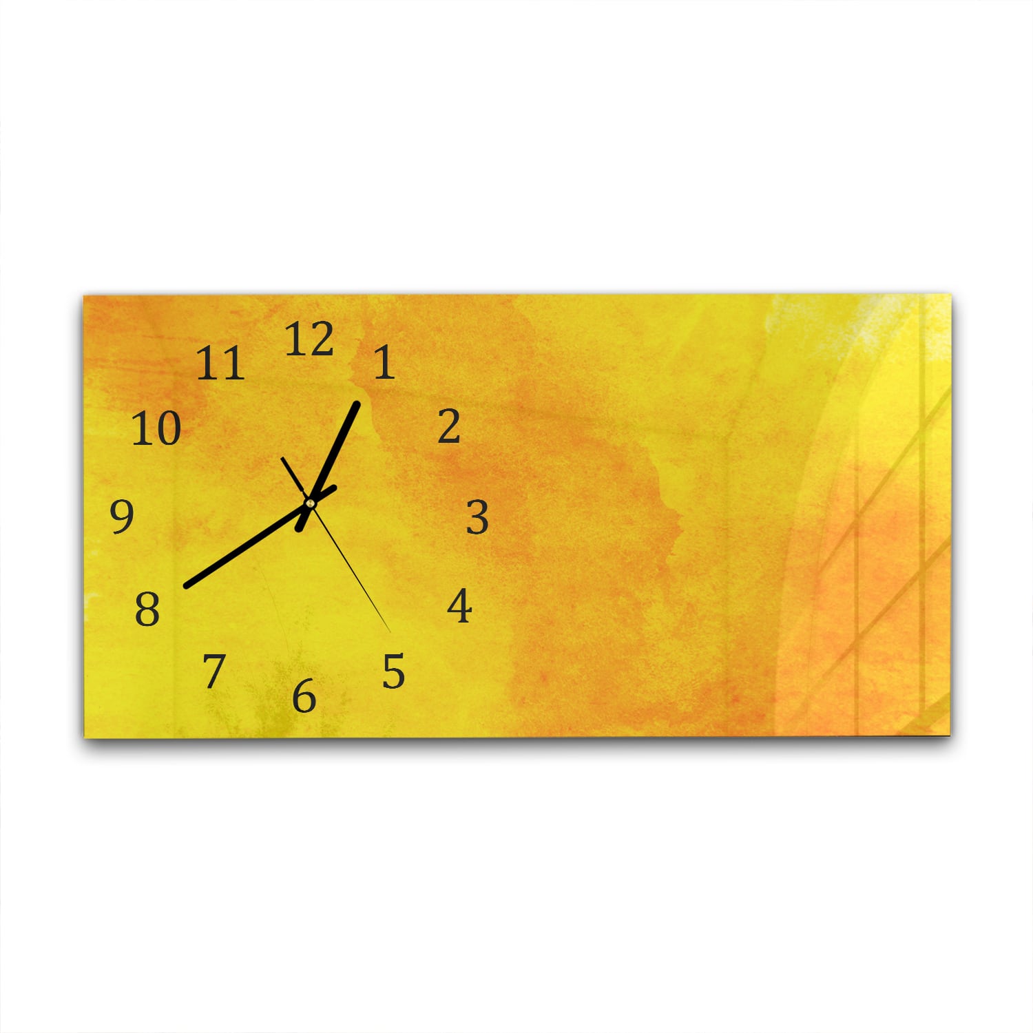 Wanduhr 60x30 - Orange-gelbe Aquarellfarbe