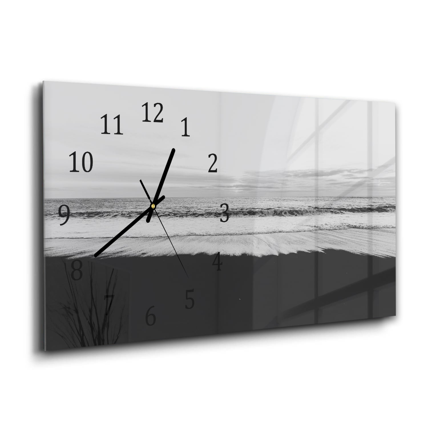 Wanduhr 60x30 - Schwarz-weiß Strand