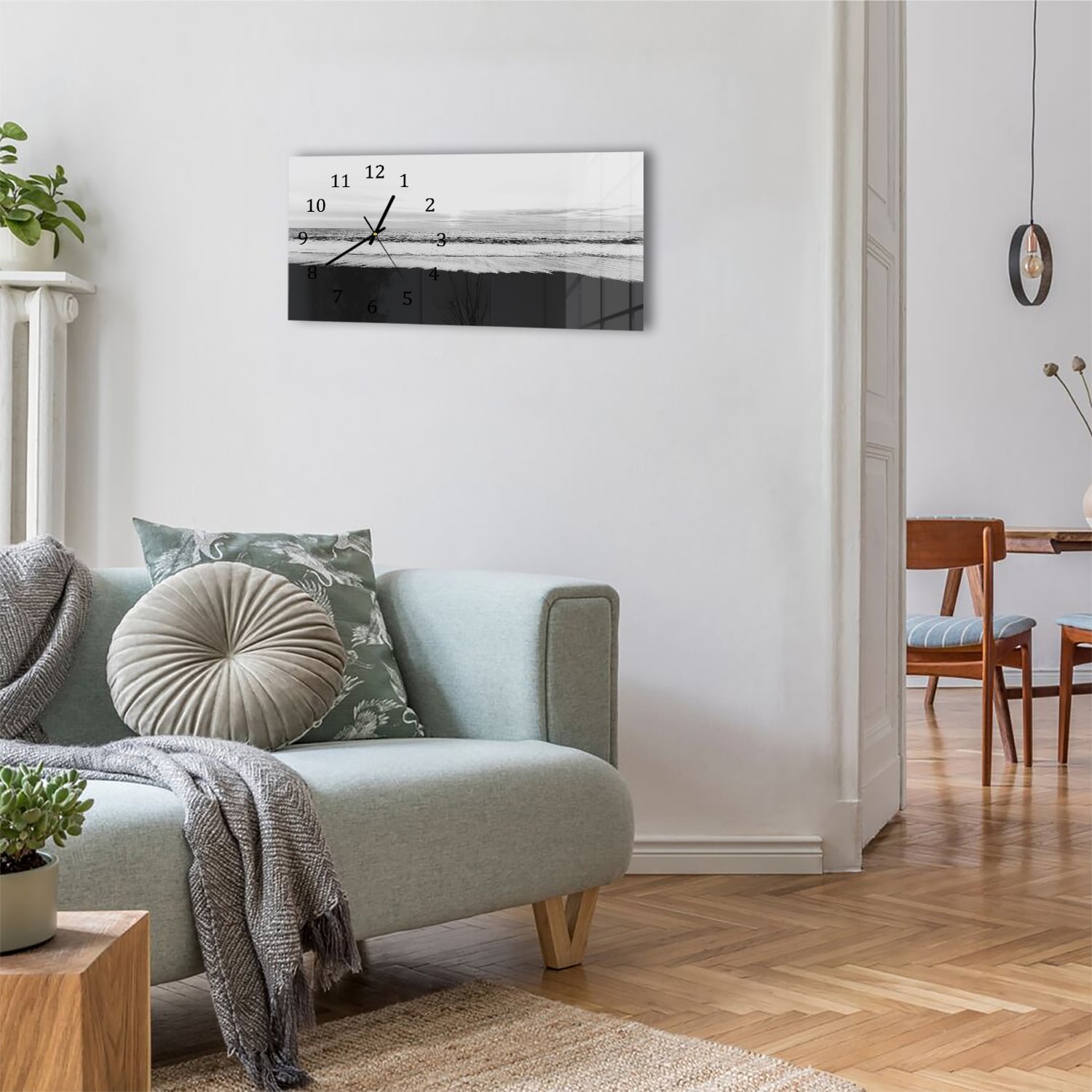 Wanduhr 60x30 - Schwarz-weiß Strand