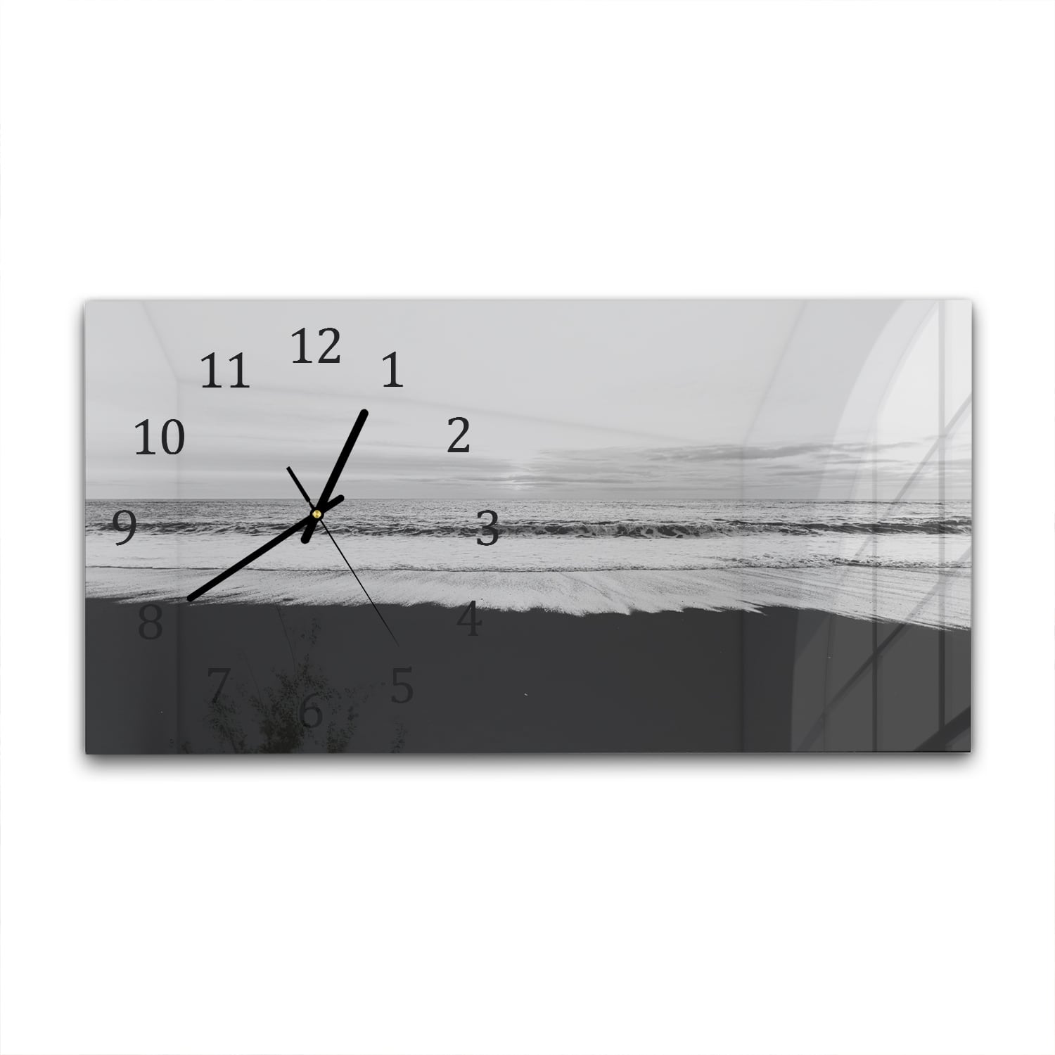 Wanduhr 60x30 - Schwarz-weiß Strand