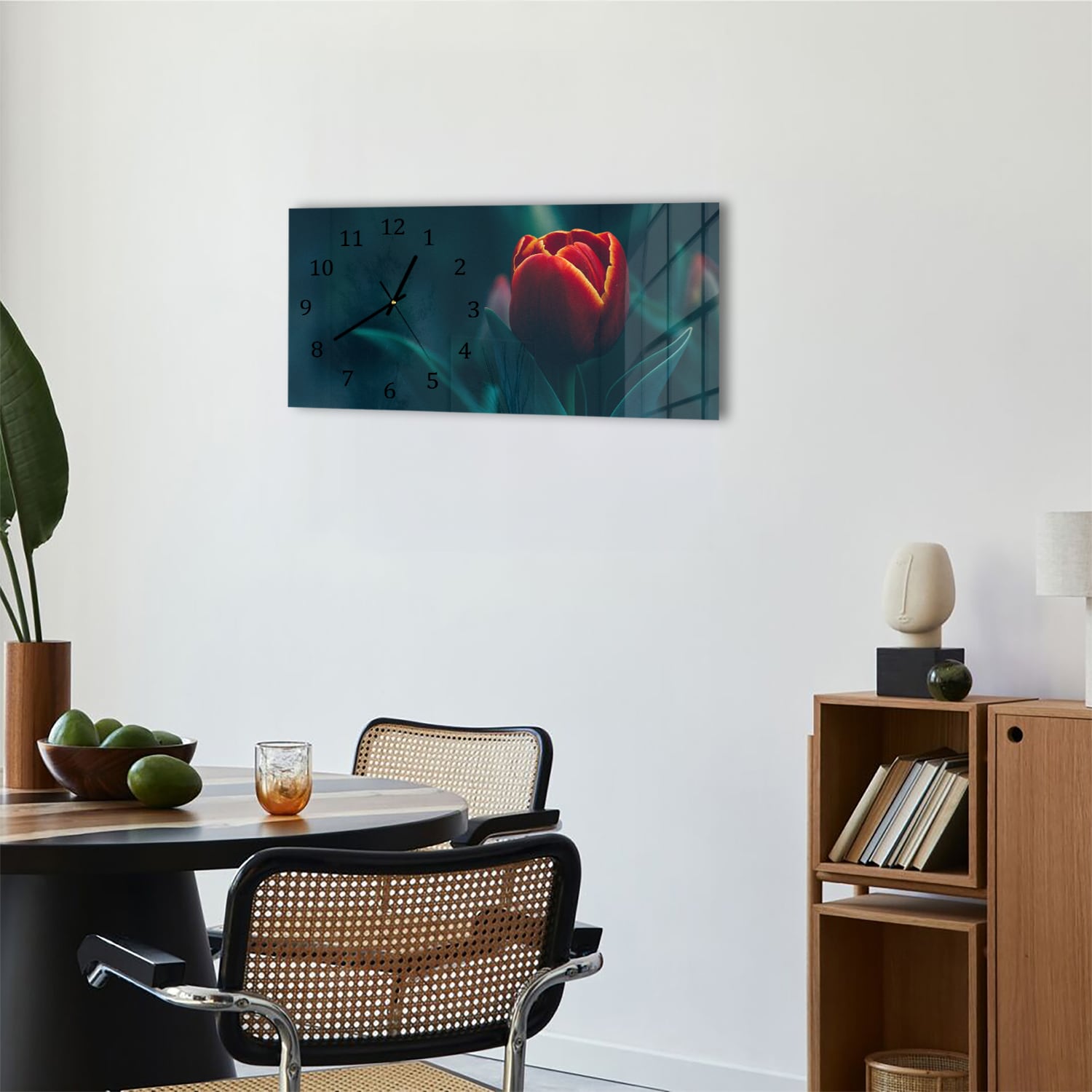 Wanduhr 60x30 - Dunkelrote Tulpe